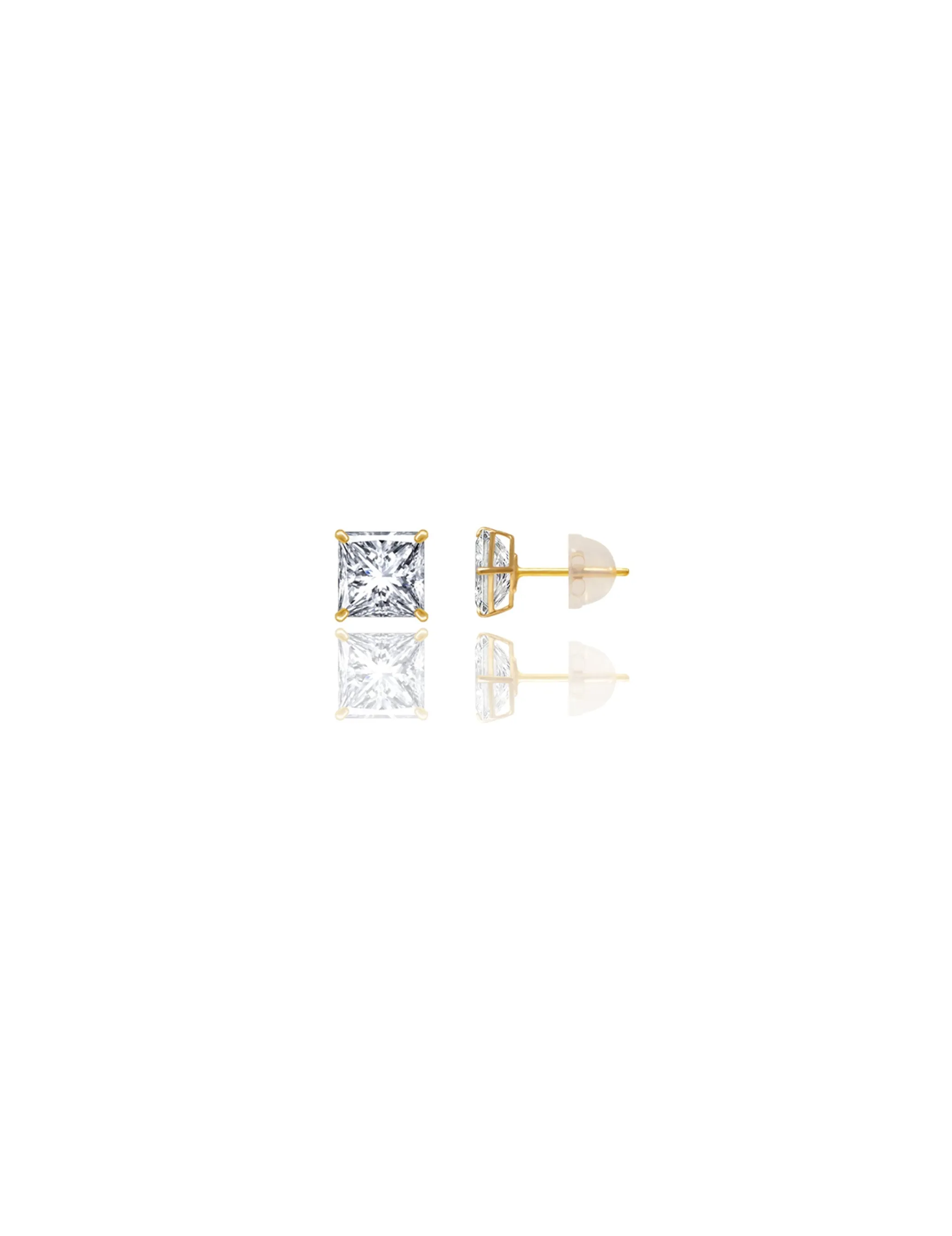 14K Yellow Gold 6MM Square CZ Pushback Stud Earrings