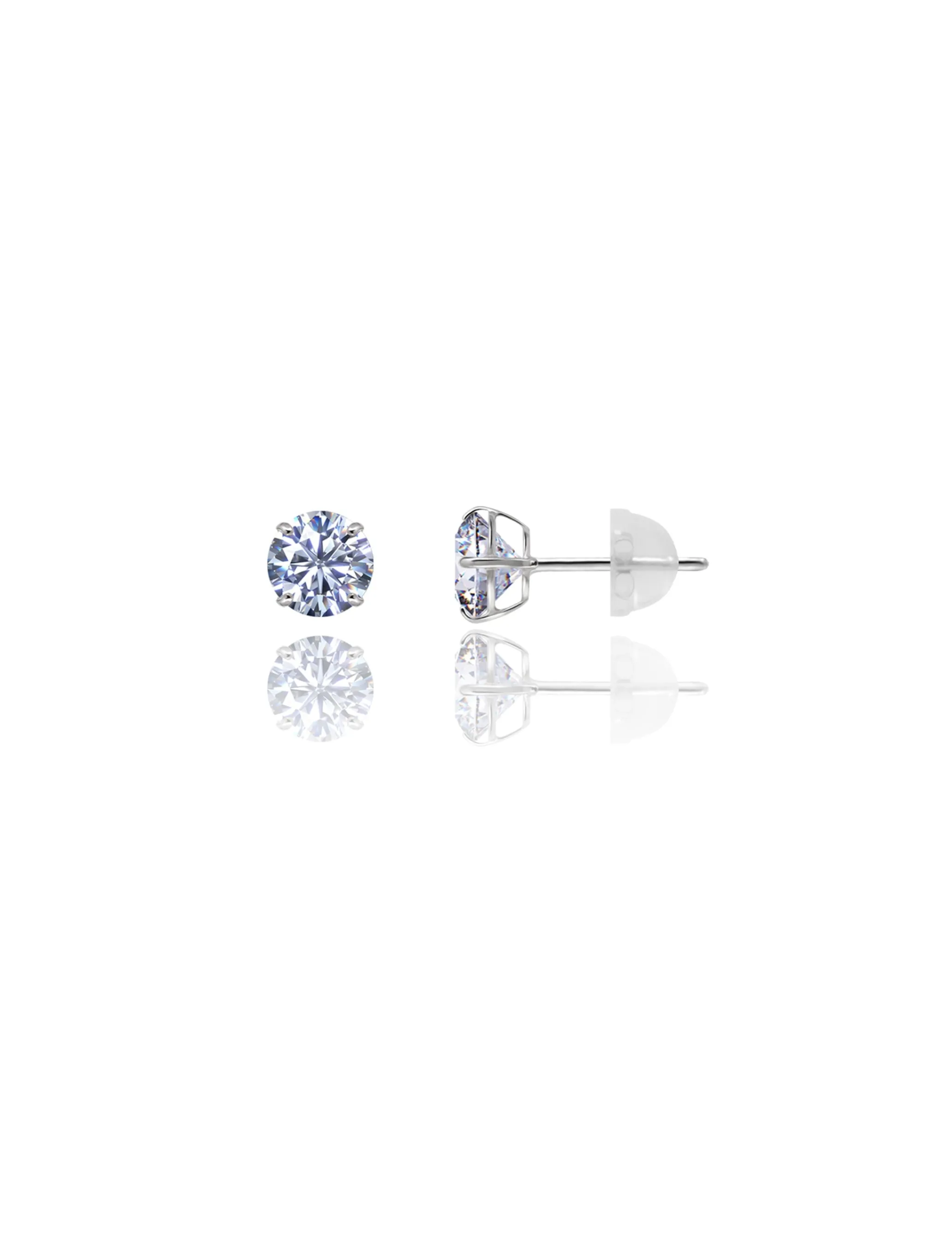 14K White Gold 6MM Round CZ Pushback Stud Earrings