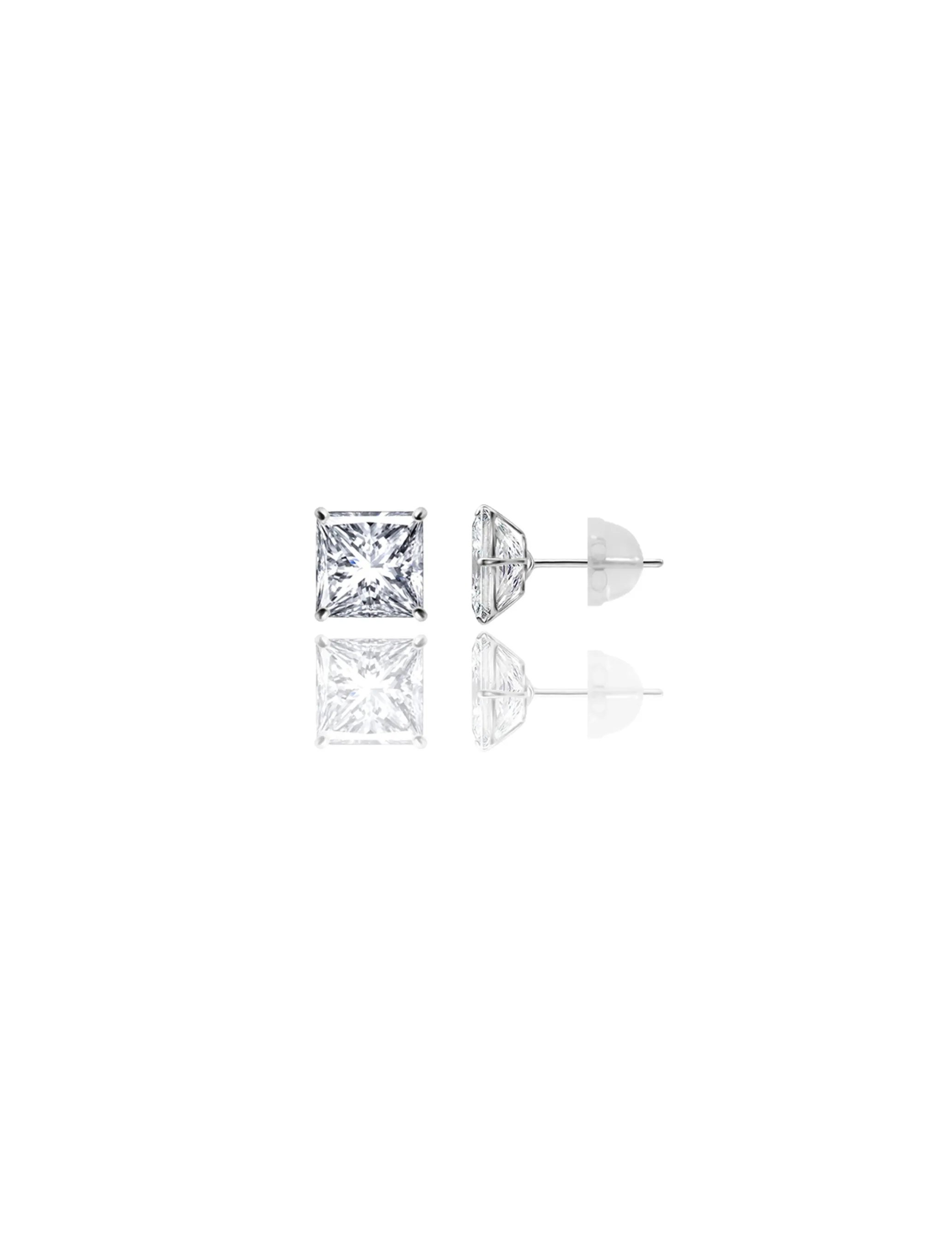 14K White Gold 7MM Square CZ Pushback Stud Earrings