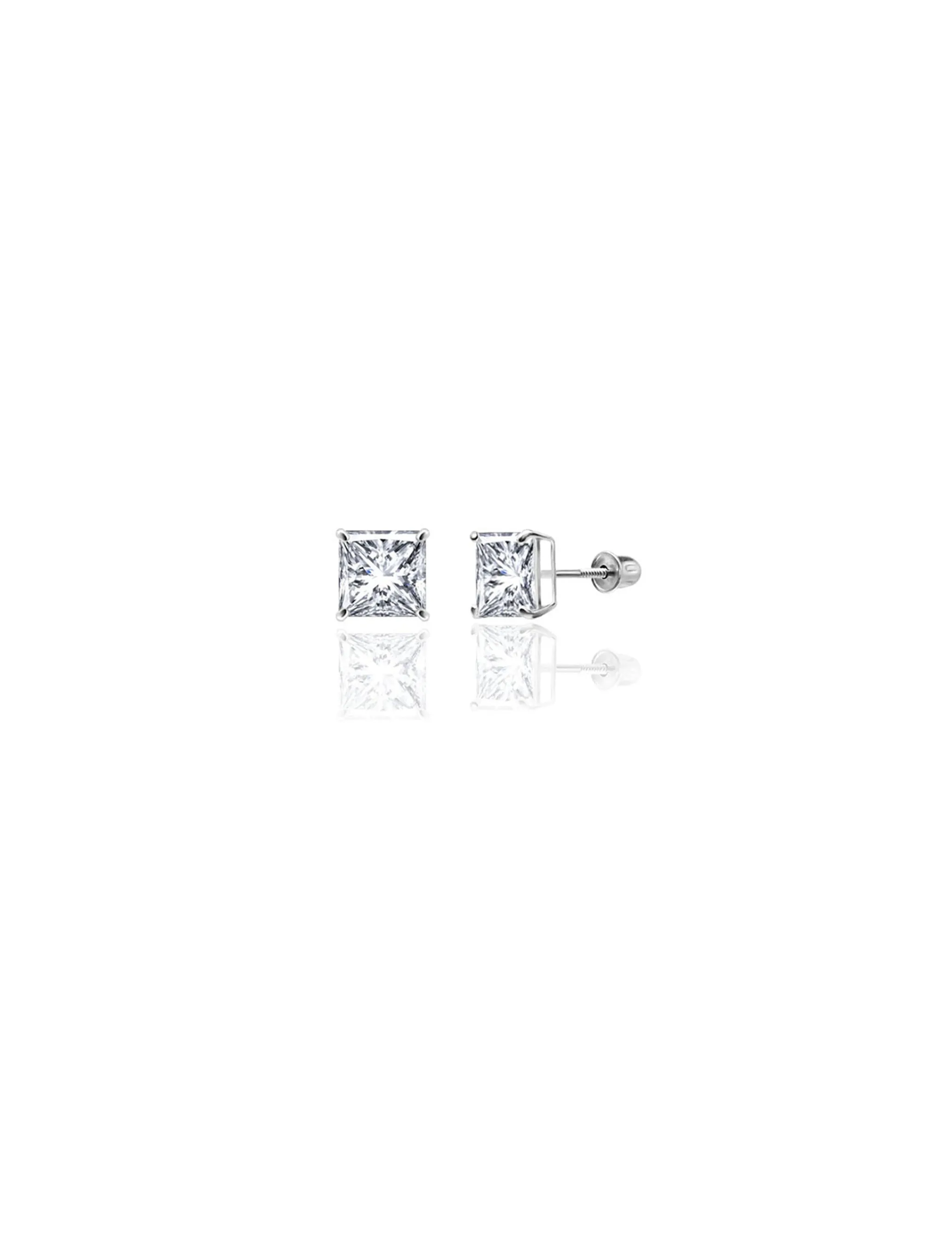 14K White Gold 6MM Square CZ Screwback Stud Earrings