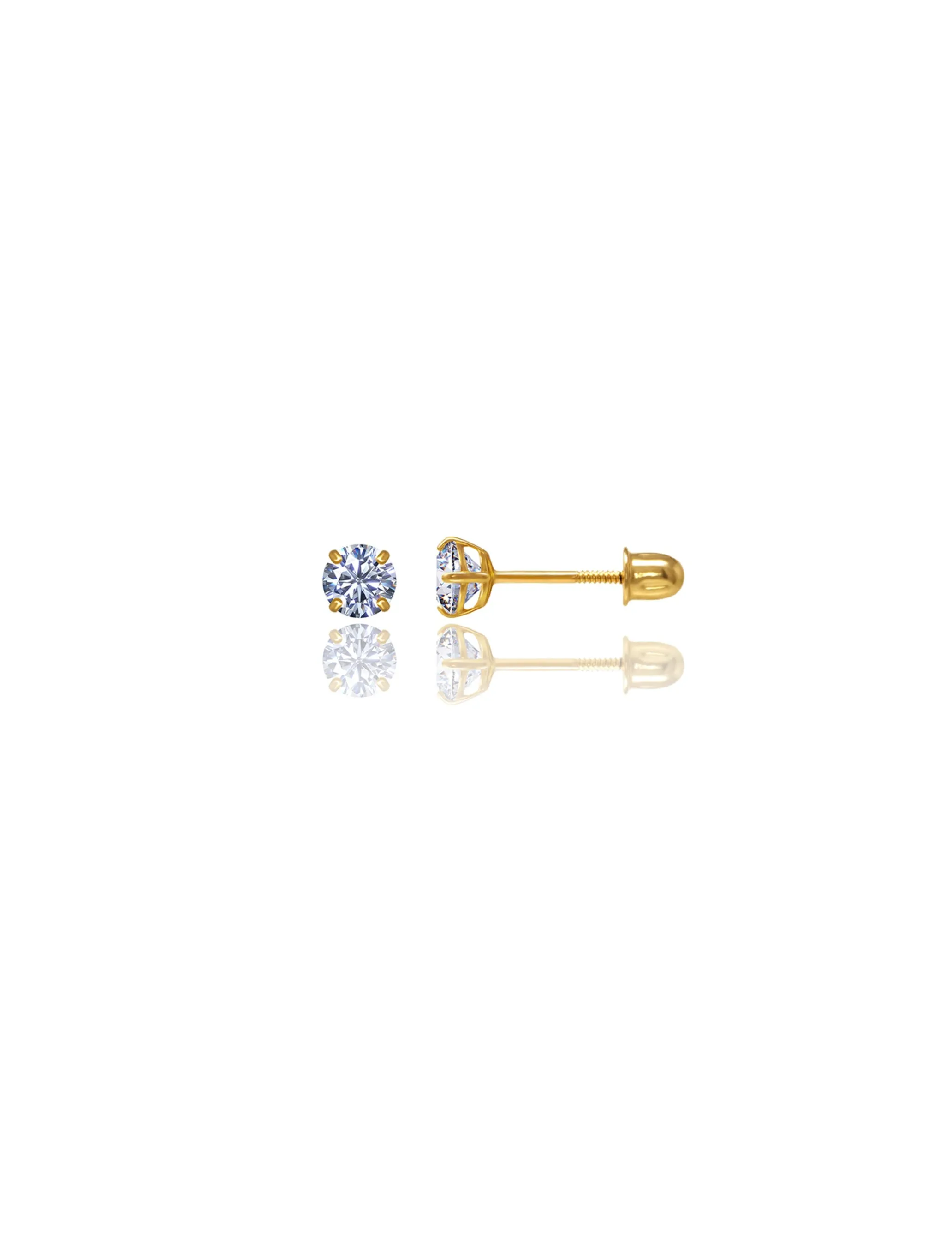 14K Yellow Gold 4MM Round CZ Screwback Stud Earrings