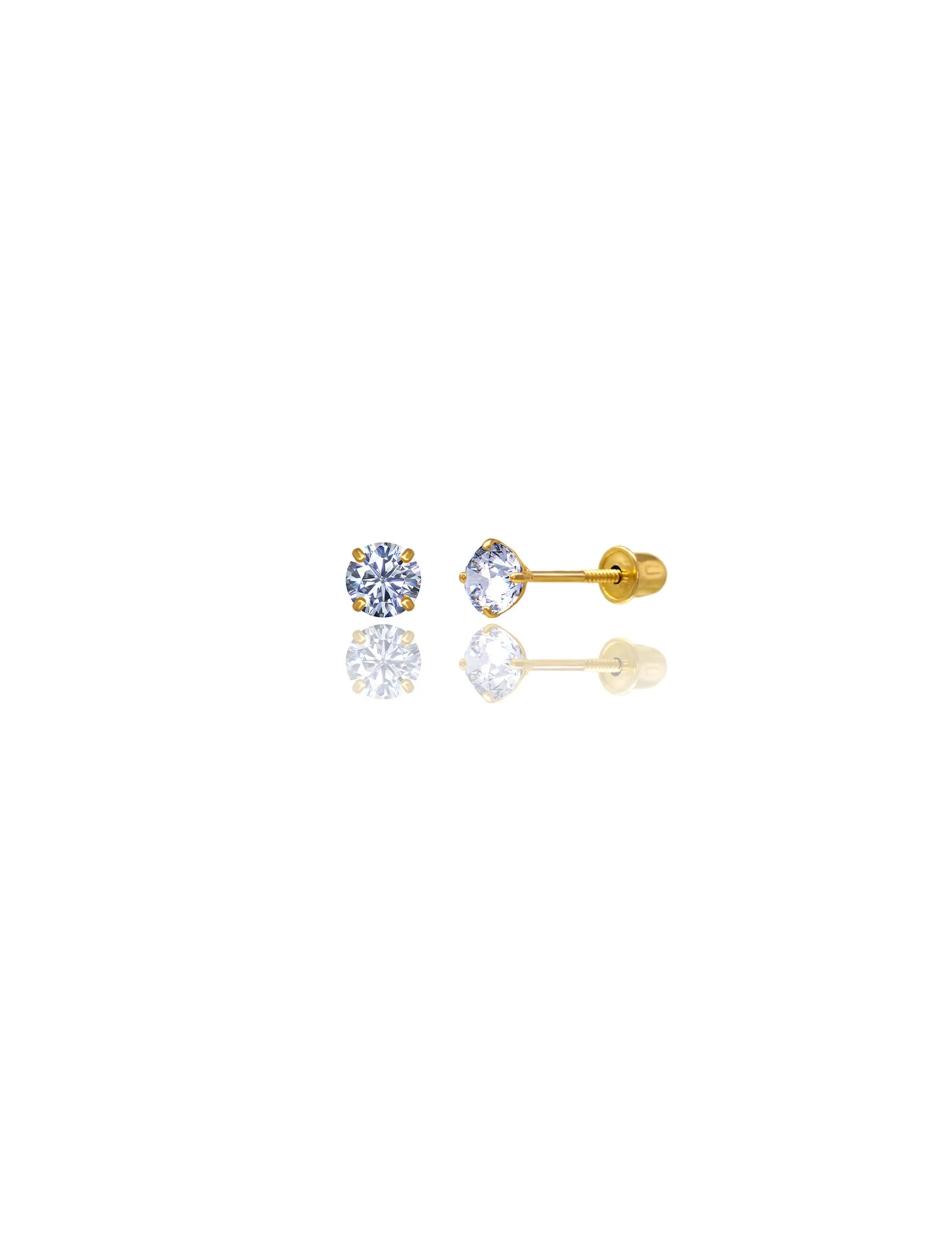 14K Yellow Gold 4MM Round CZ Screwback Stud Earrings