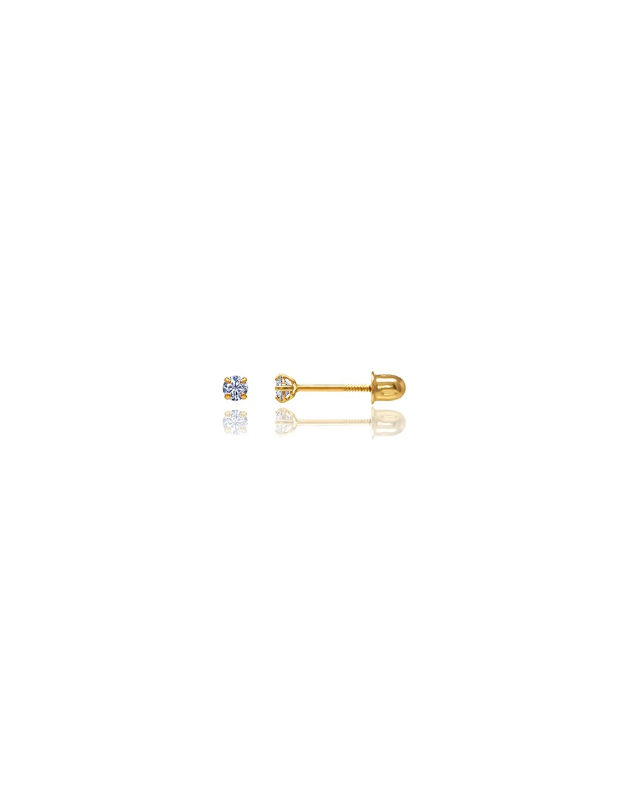 14K Yellow Gold 2MM Round CZ Screwback Stud Earrings
