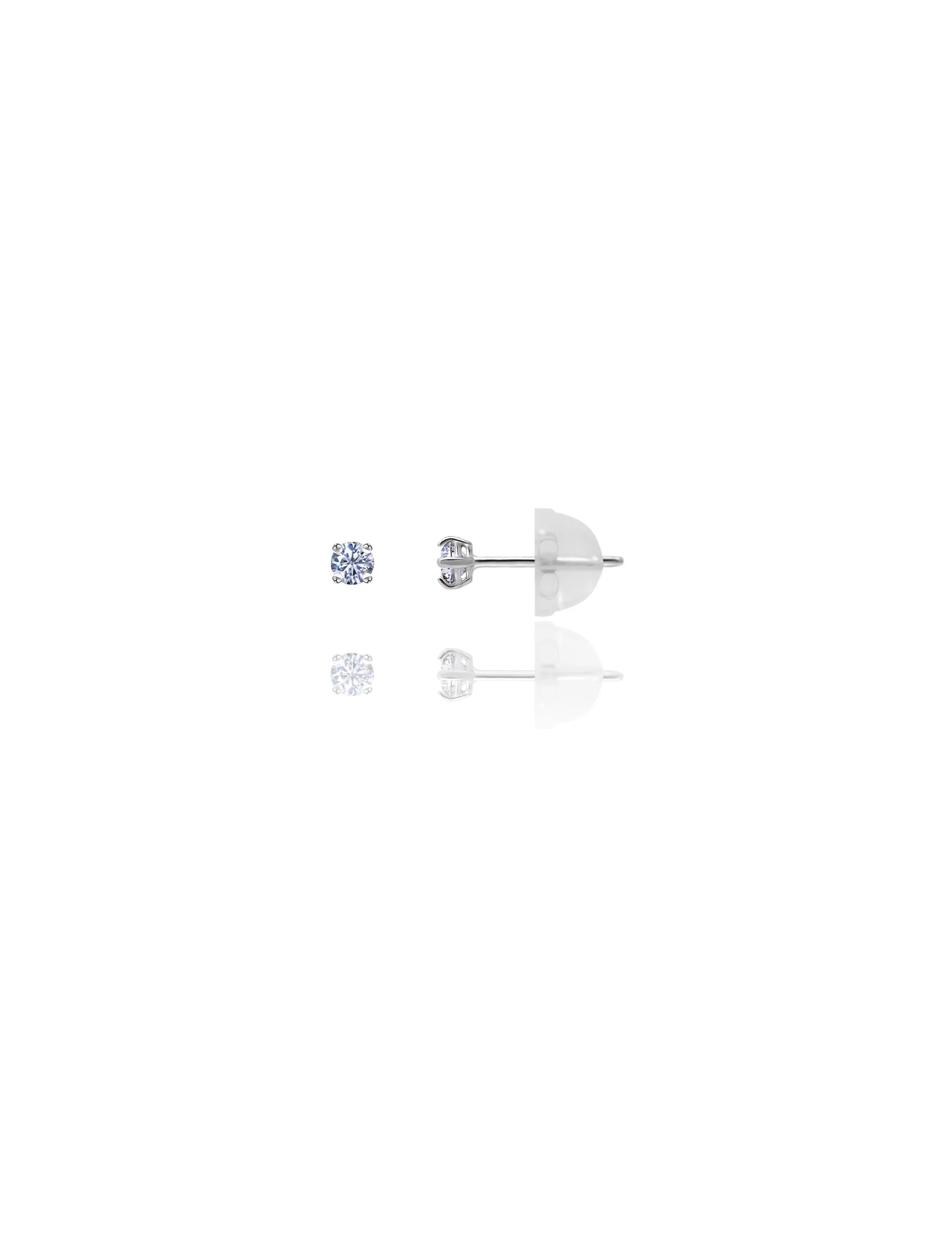 14K White Gold 2MM Round CZ Pushback Stud Earrings