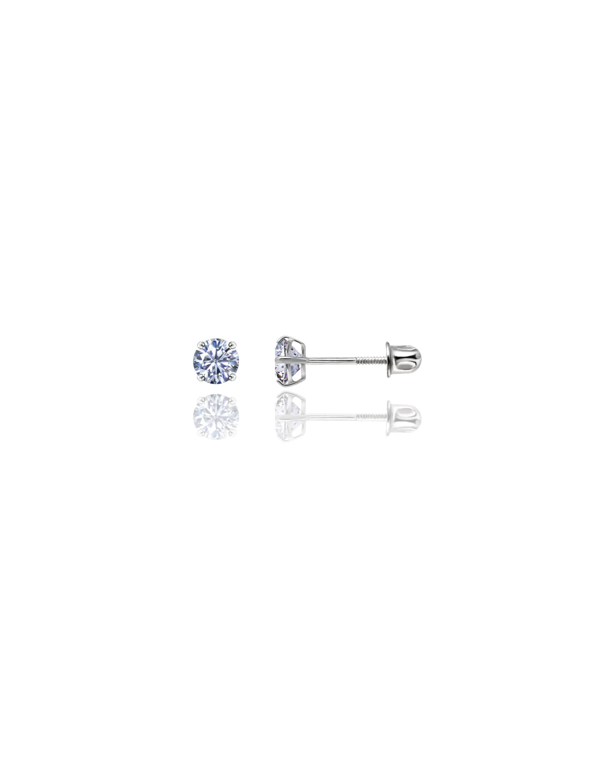 14K White Gold 4MM Round CZ Screwback Stud Earrings