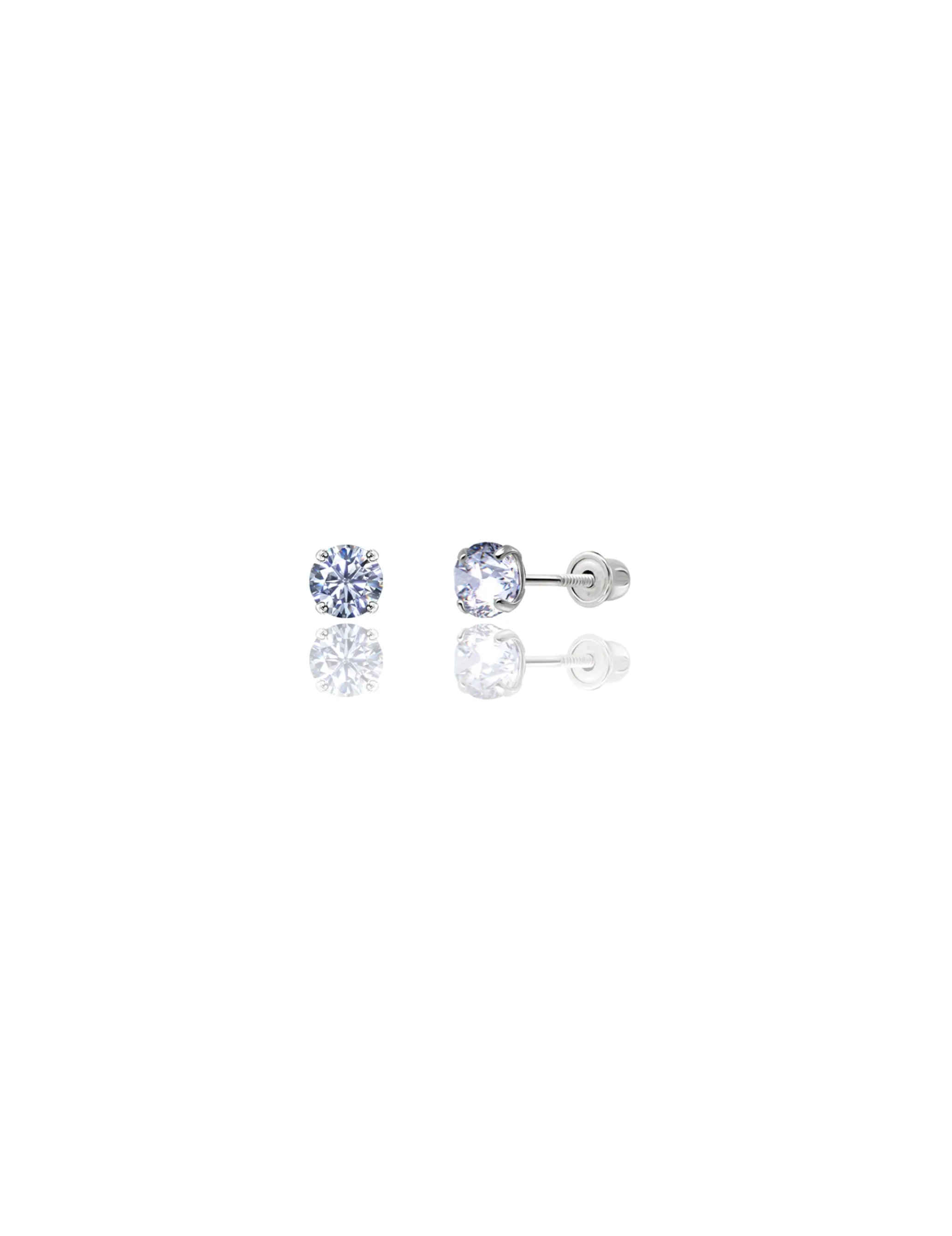 14K White Gold 4MM Round CZ Screwback Stud Earrings
