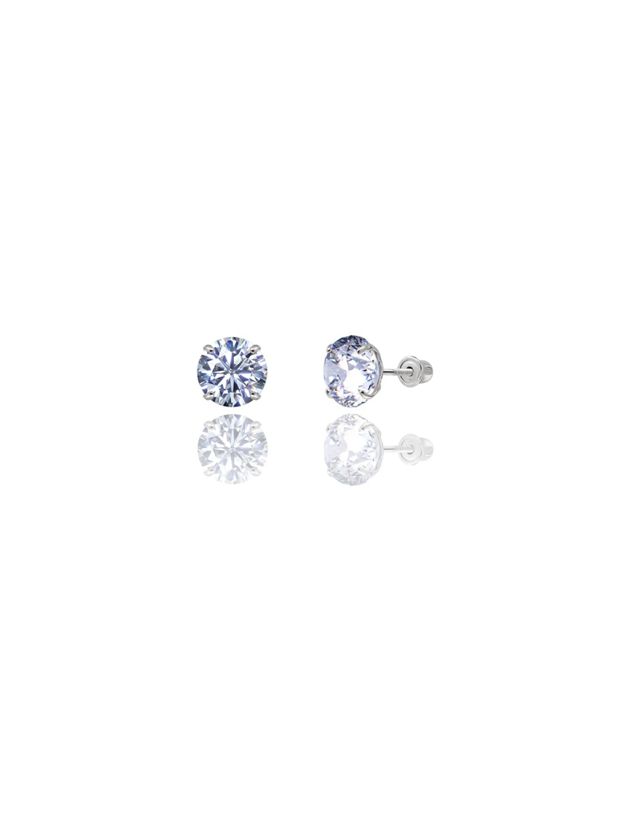14K White Gold 6MM Round CZ Screwback Stud Earrings