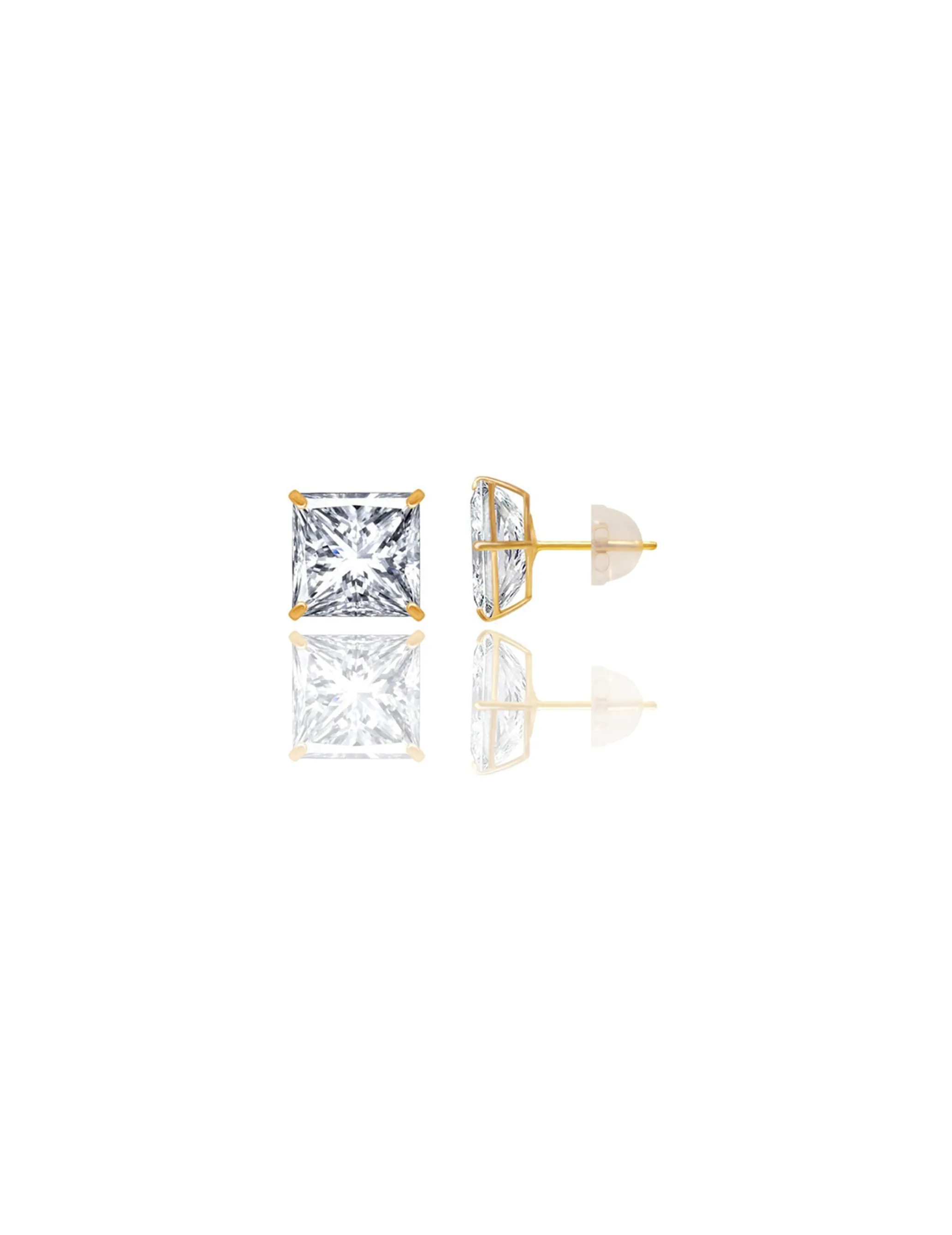 14K Yellow Gold 8MM Square CZ Pushback Stud Earrings