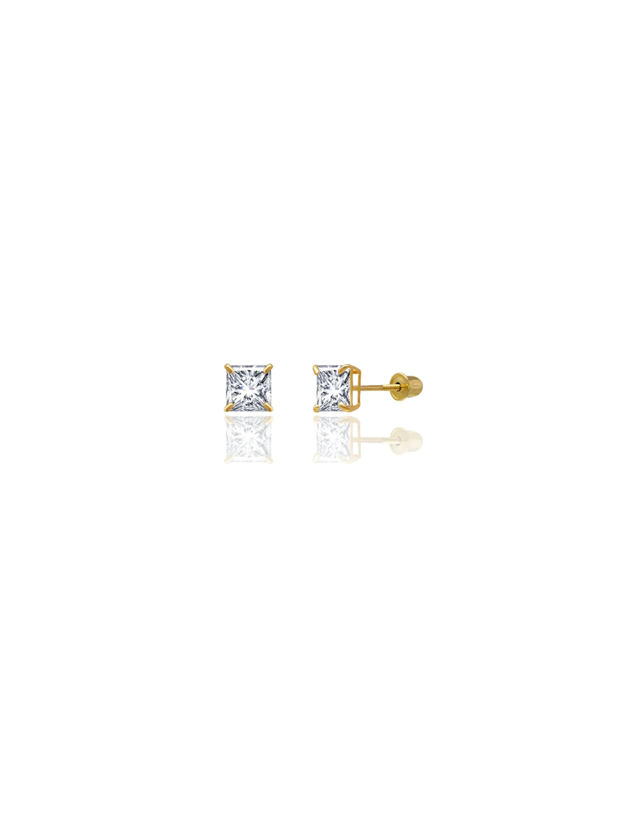 14K Yellow Gold 5MM Square CZ Screwback Stud Earrings