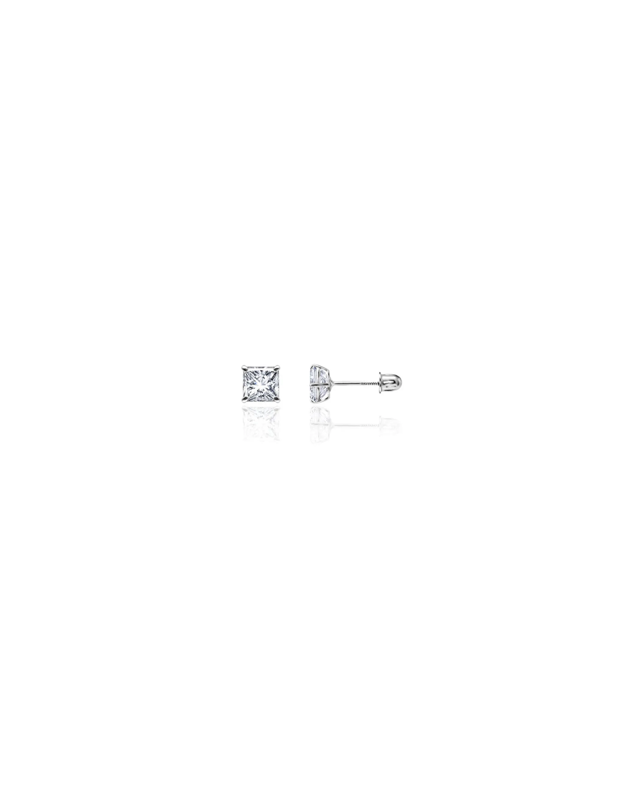 14K White Gold 4MM Square CZ Screwback Stud Earrings