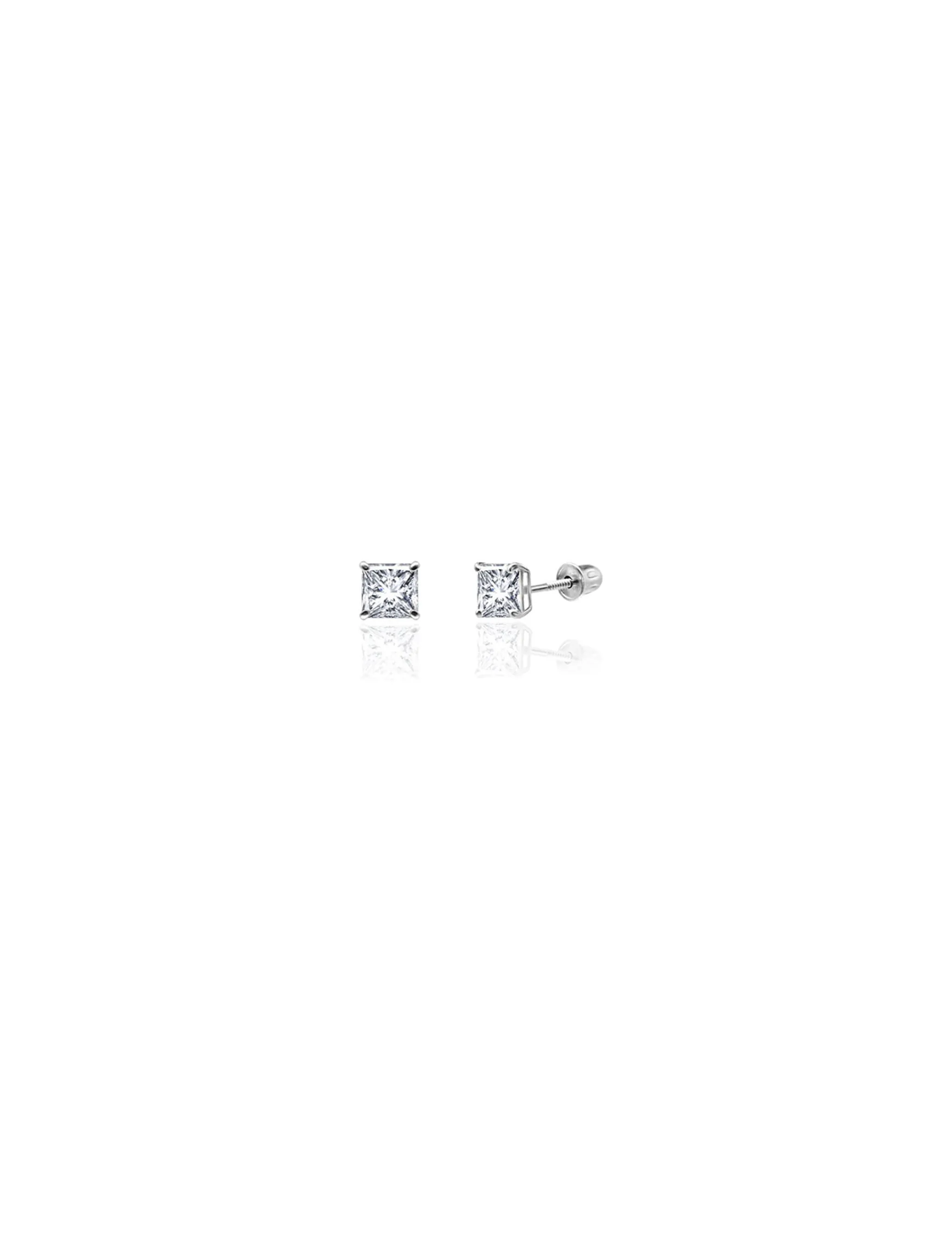 14K White Gold 4MM Square CZ Screwback Stud Earrings