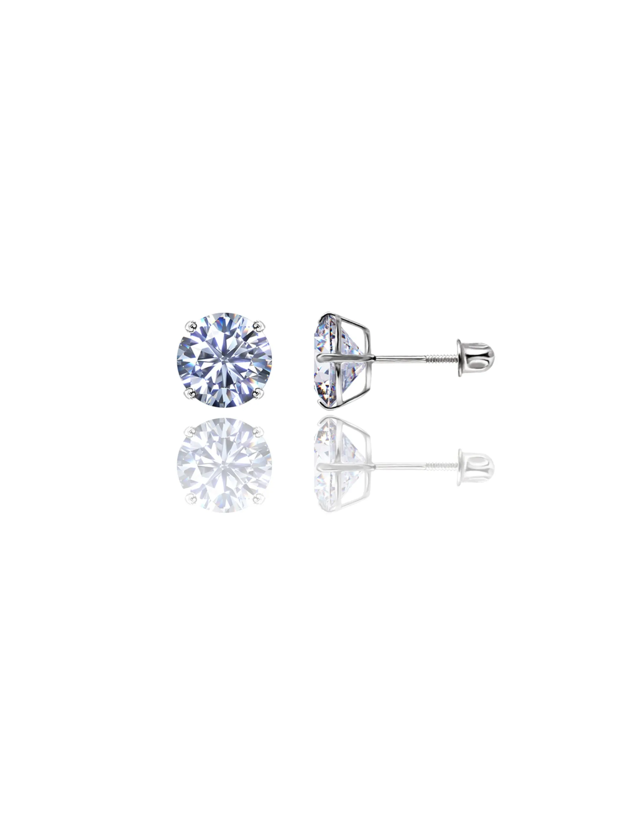 14K White Gold 8MM Round CZ Screwback Stud Earrings