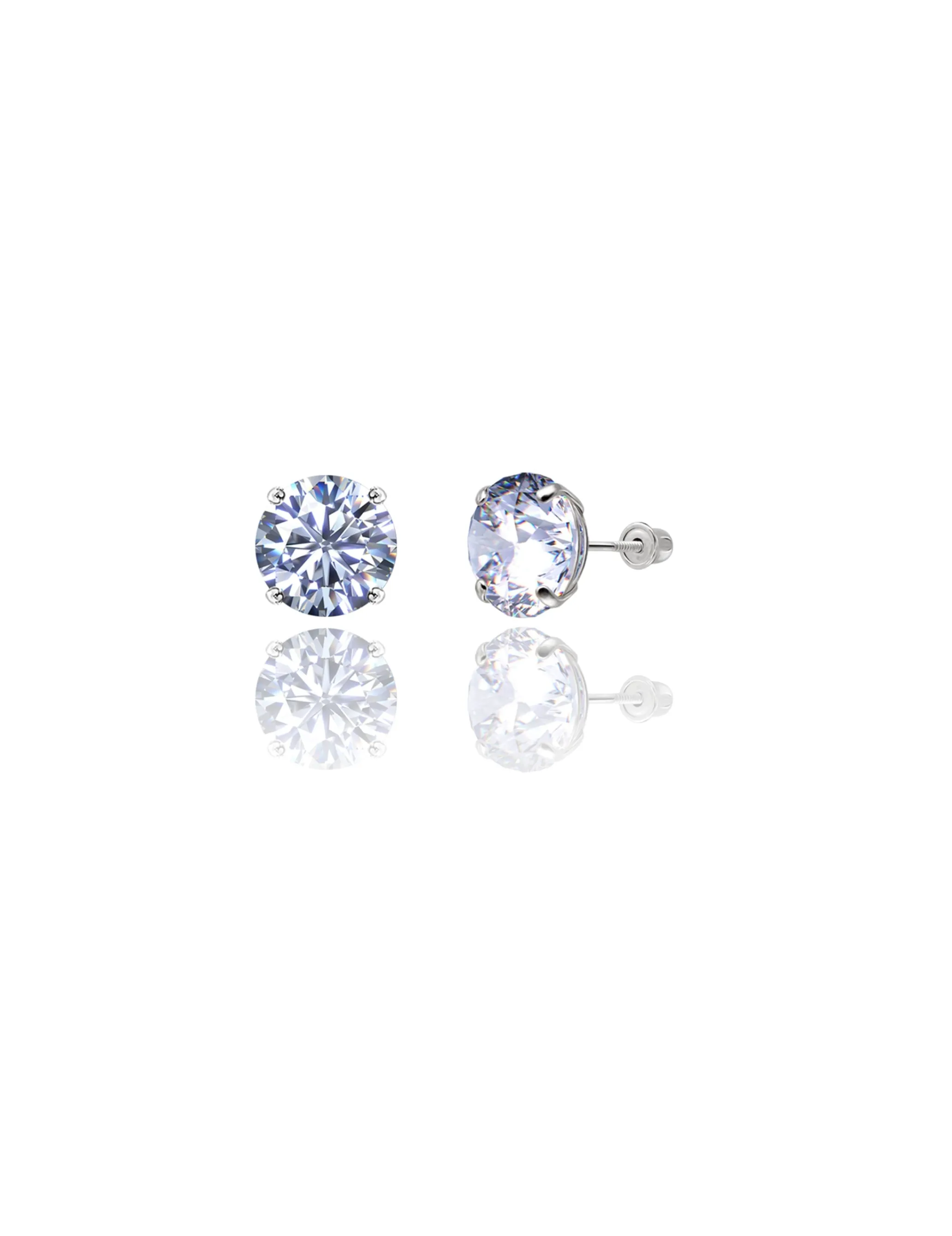 14K White Gold 8MM Round CZ Screwback Stud Earrings