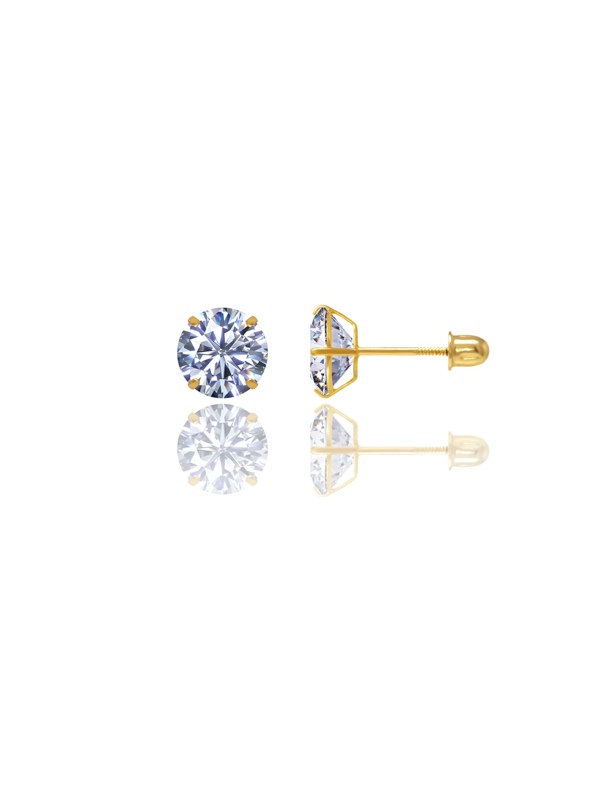 14K Yellow Gold 8MM Round CZ Screwback Stud Earrings