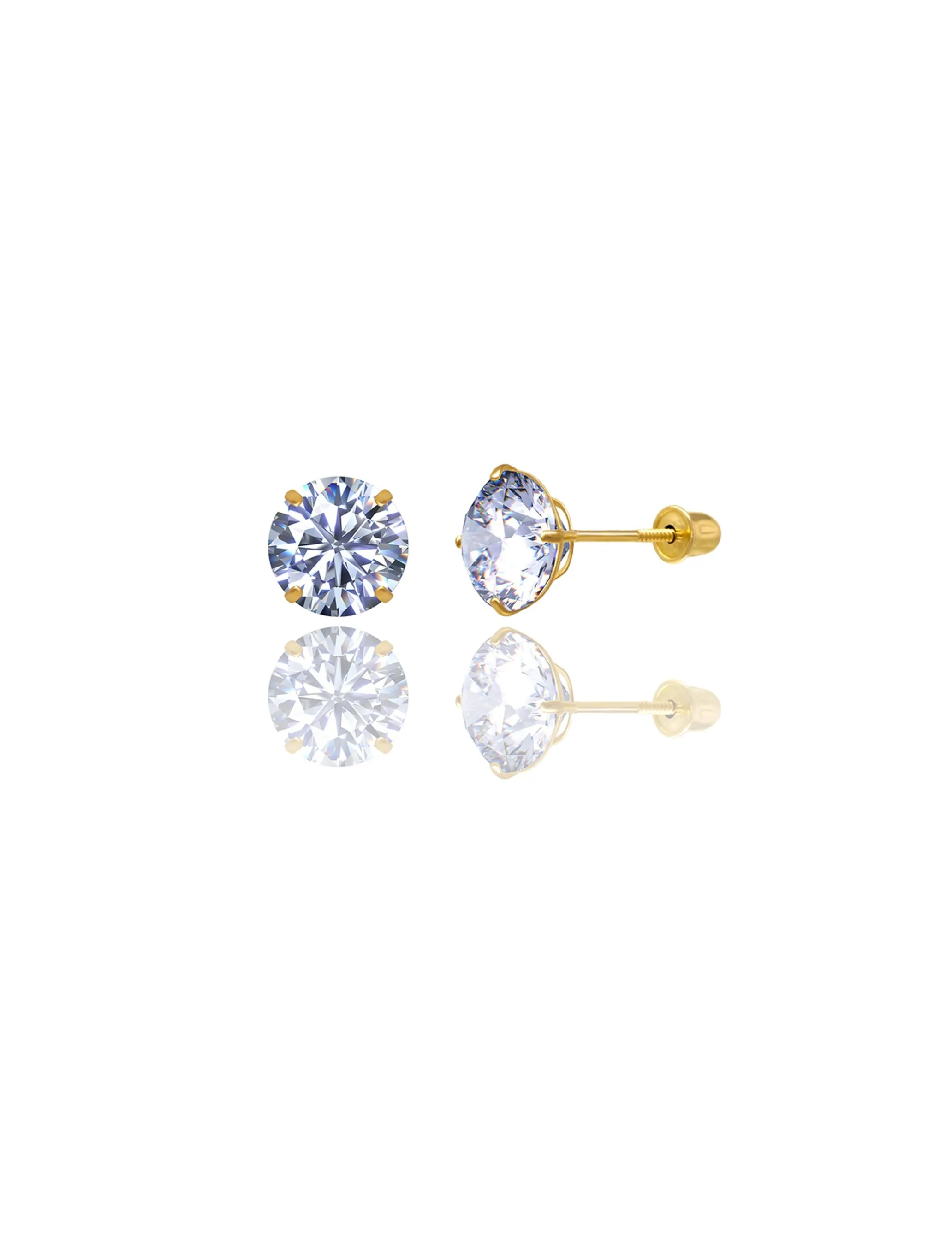 14K Yellow Gold 8MM Round CZ Screwback Stud Earrings
