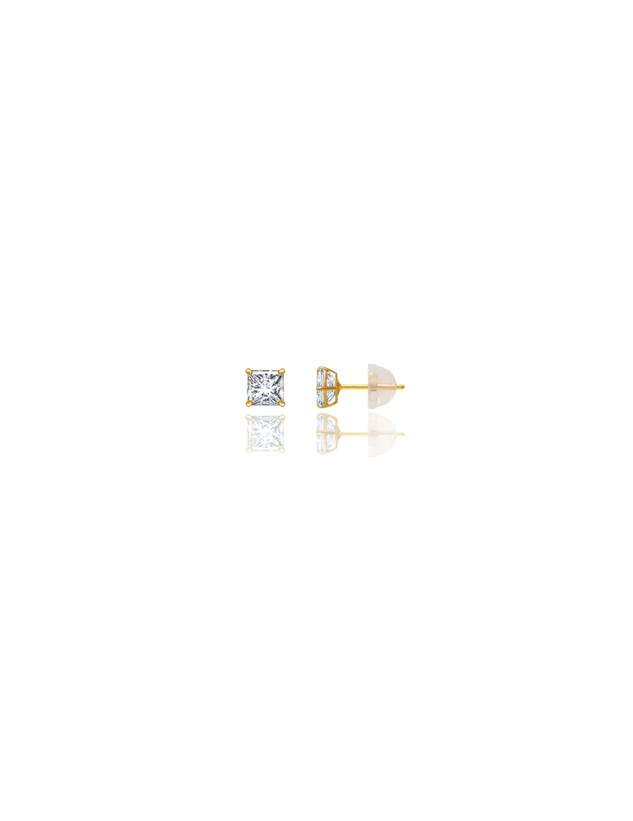 14K Yellow Gold 4MM Square CZ Pushback Stud Earrings