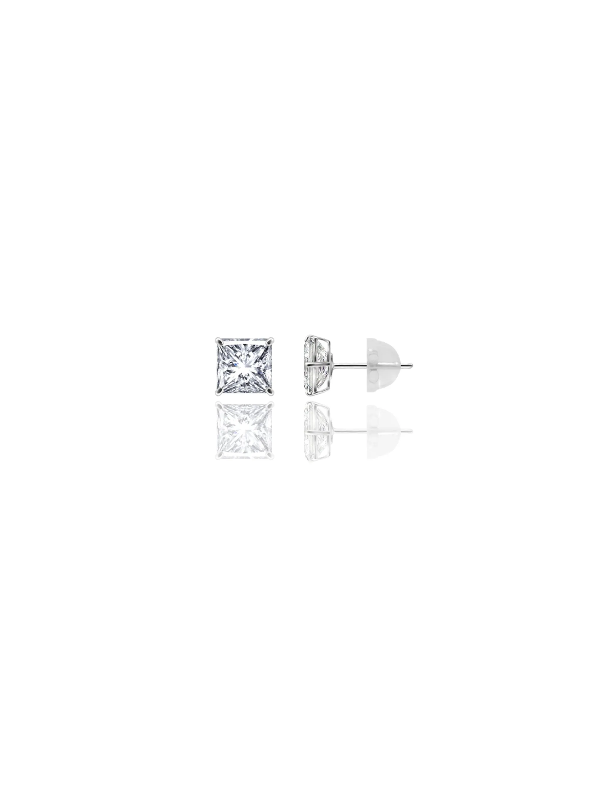 14K White Gold 6MM Square CZ Pushback Stud Earrings