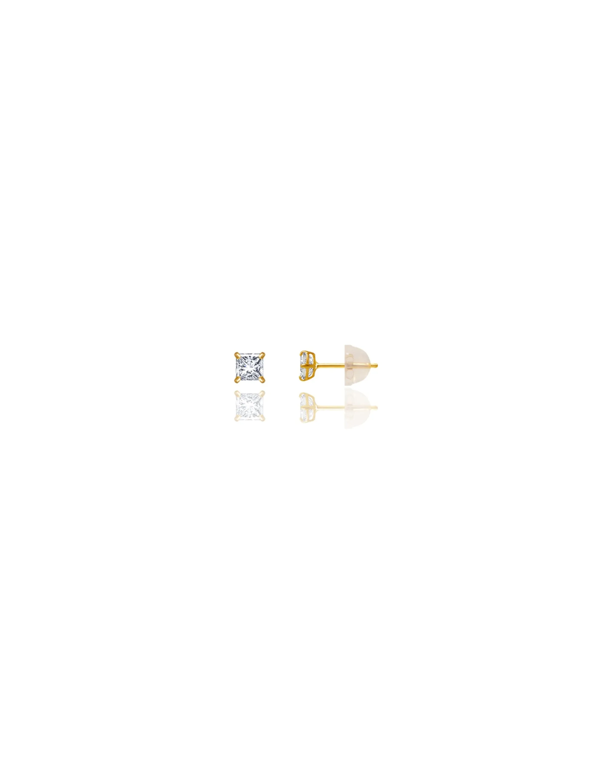 14K Yellow Gold 3MM Square CZ Pushback Stud Earrings