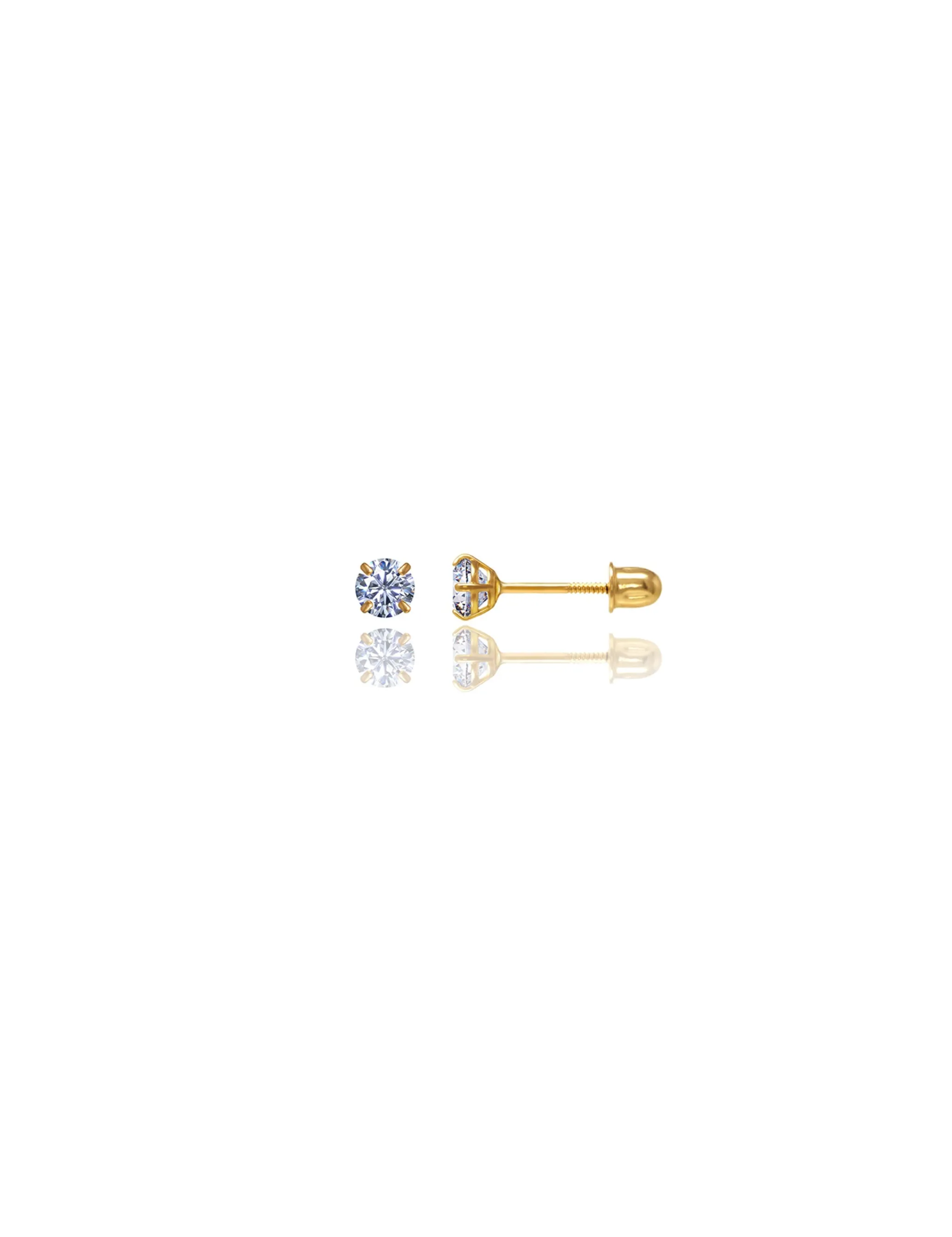 14K Yellow Gold 3MM Round CZ Screwback Stud Earrings