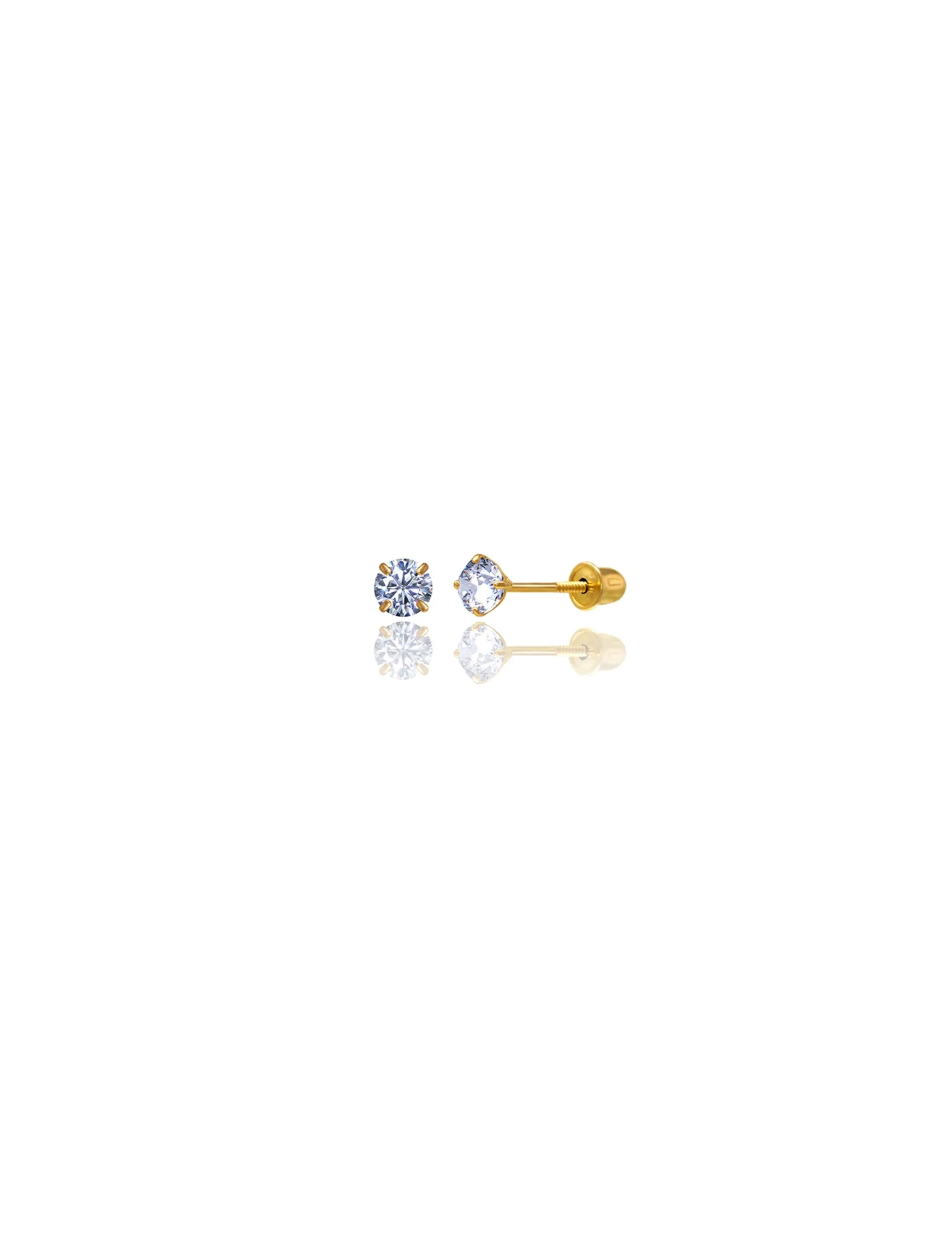 14K Yellow Gold 3MM Round CZ Screwback Stud Earrings