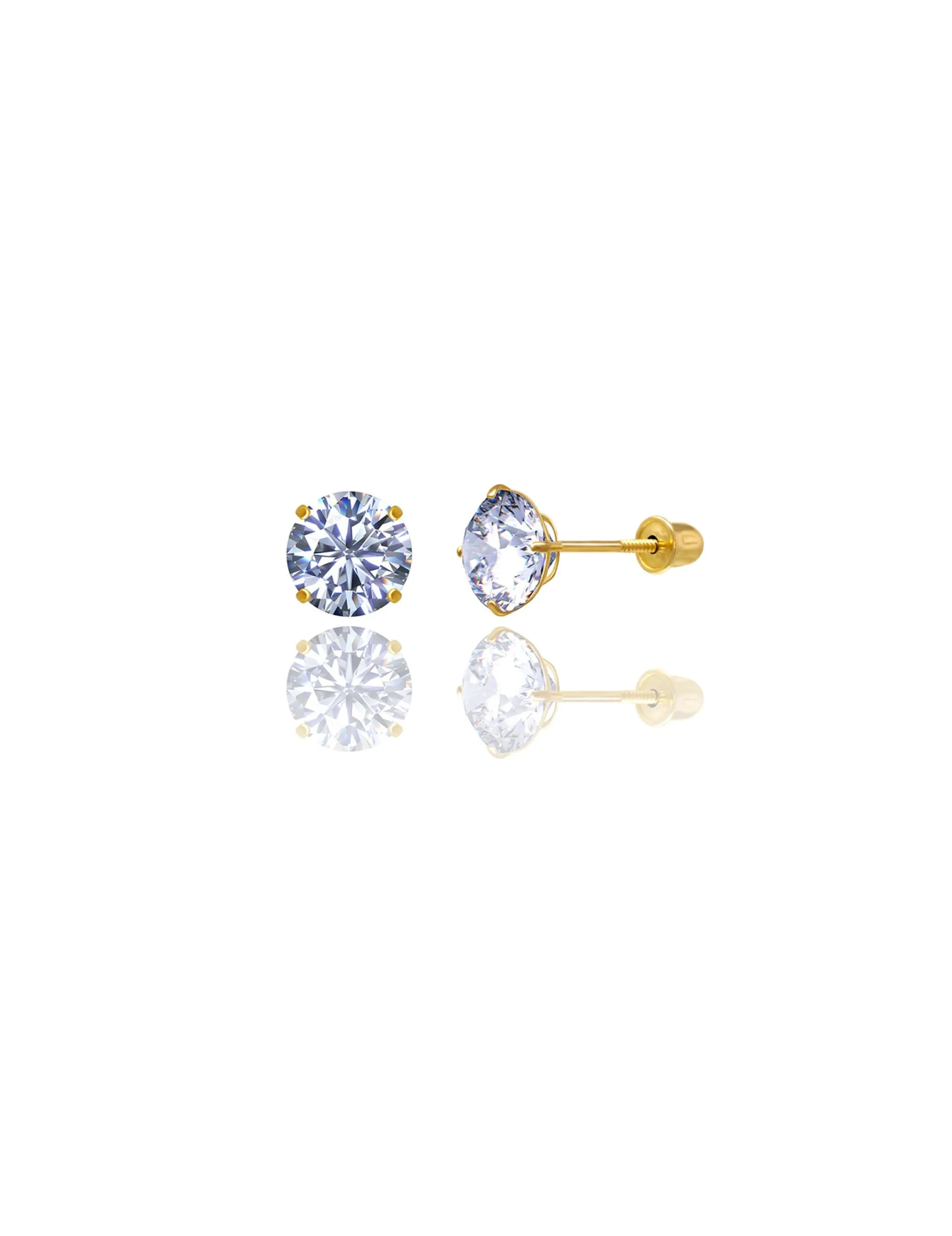 14K Yellow Gold 7MM Round CZ Screwback Stud Earrings