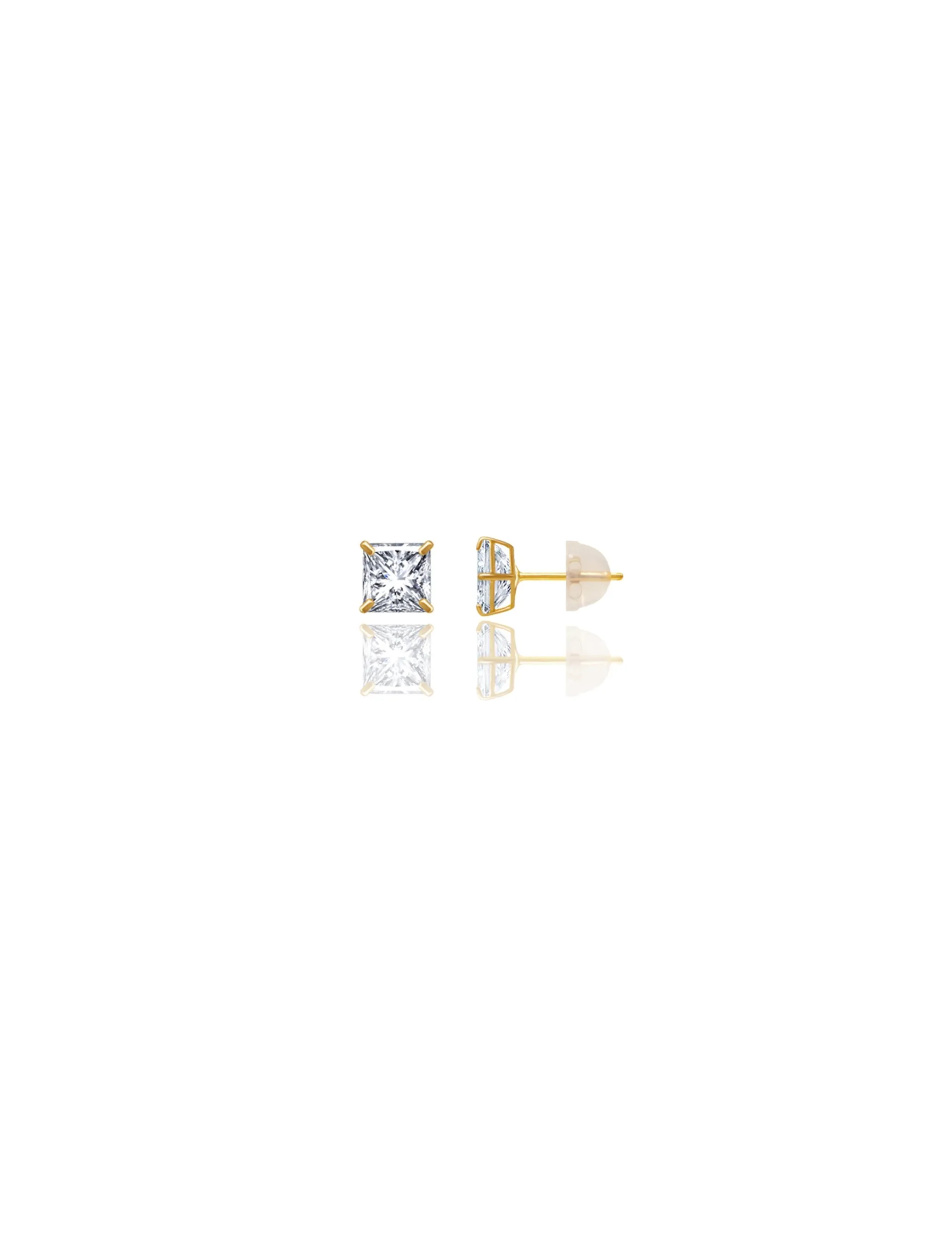 14K Yellow Gold 5MM Square CZ Pushback Stud Earrings
