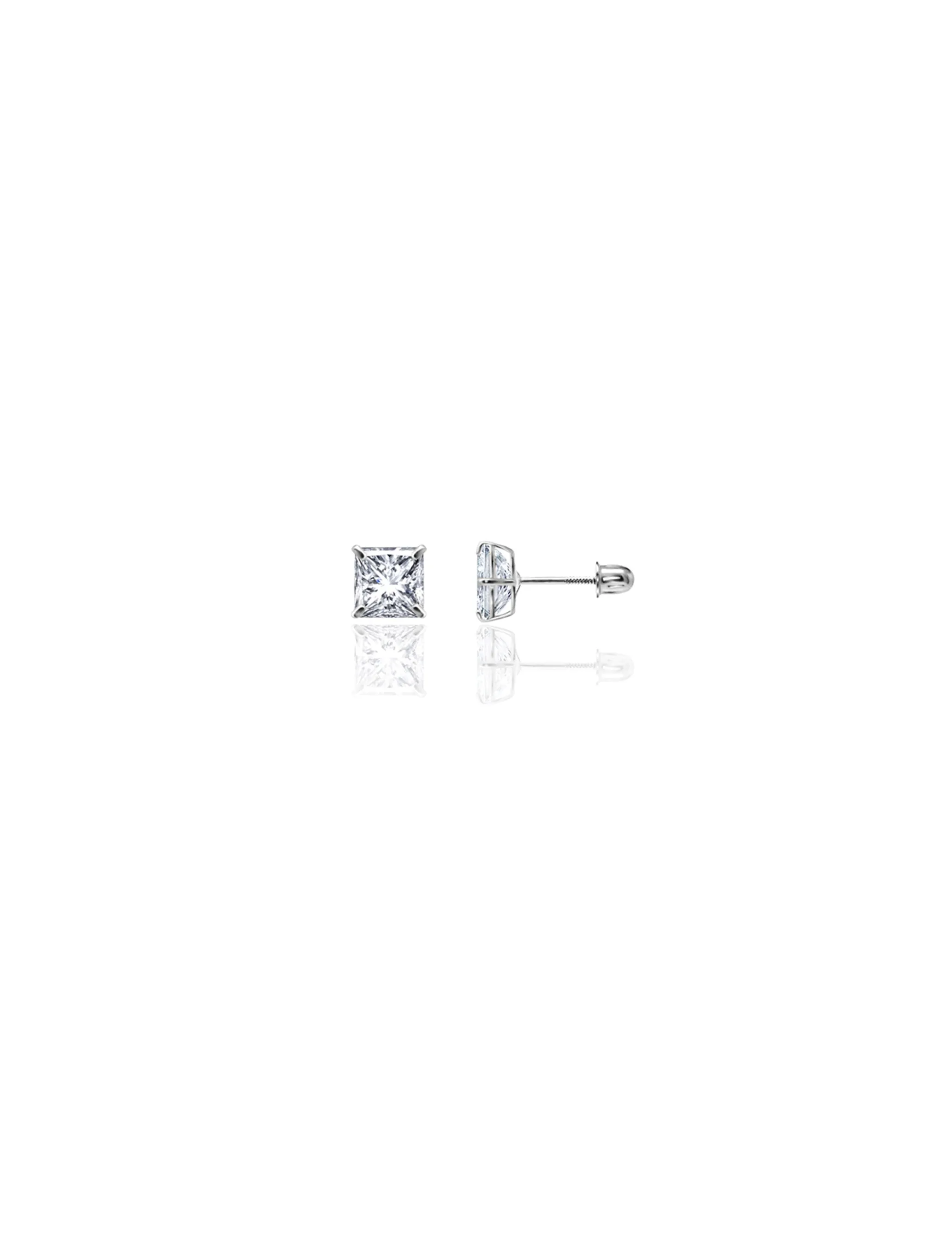 14K White Gold 5MM Square CZ Screwback Stud Earrings