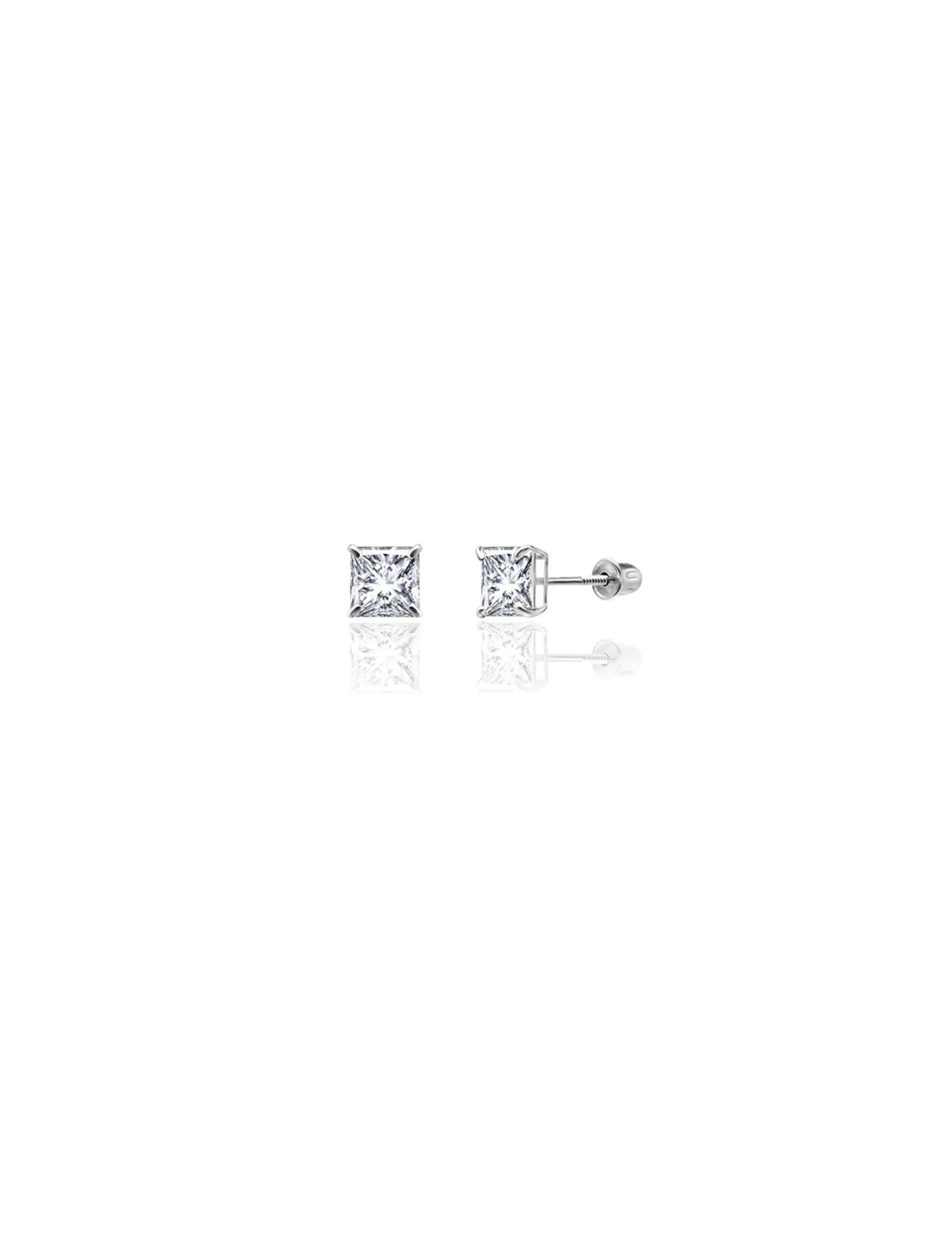 14K White Gold 5MM Square CZ Screwback Stud Earrings