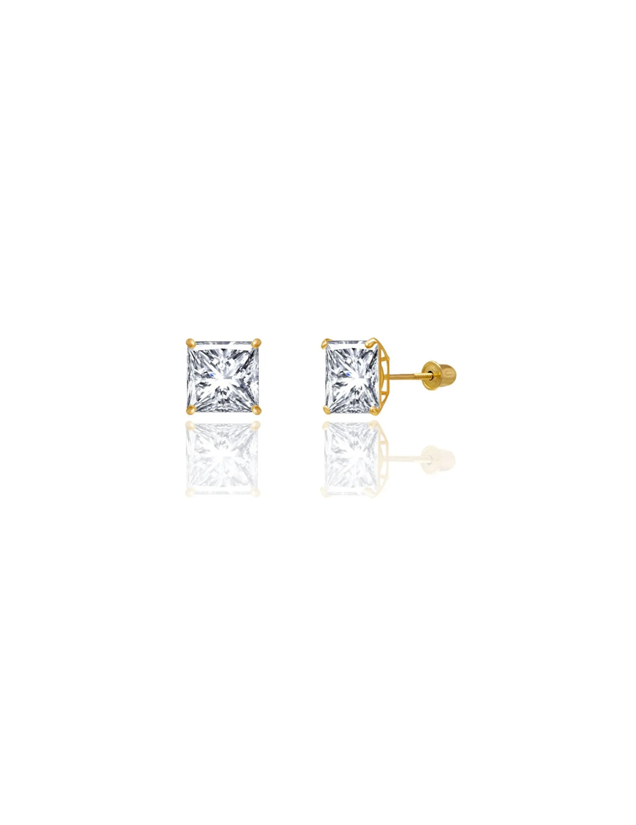 14K Yellow Gold 7MM Square CZ Screwback Stud Earrings