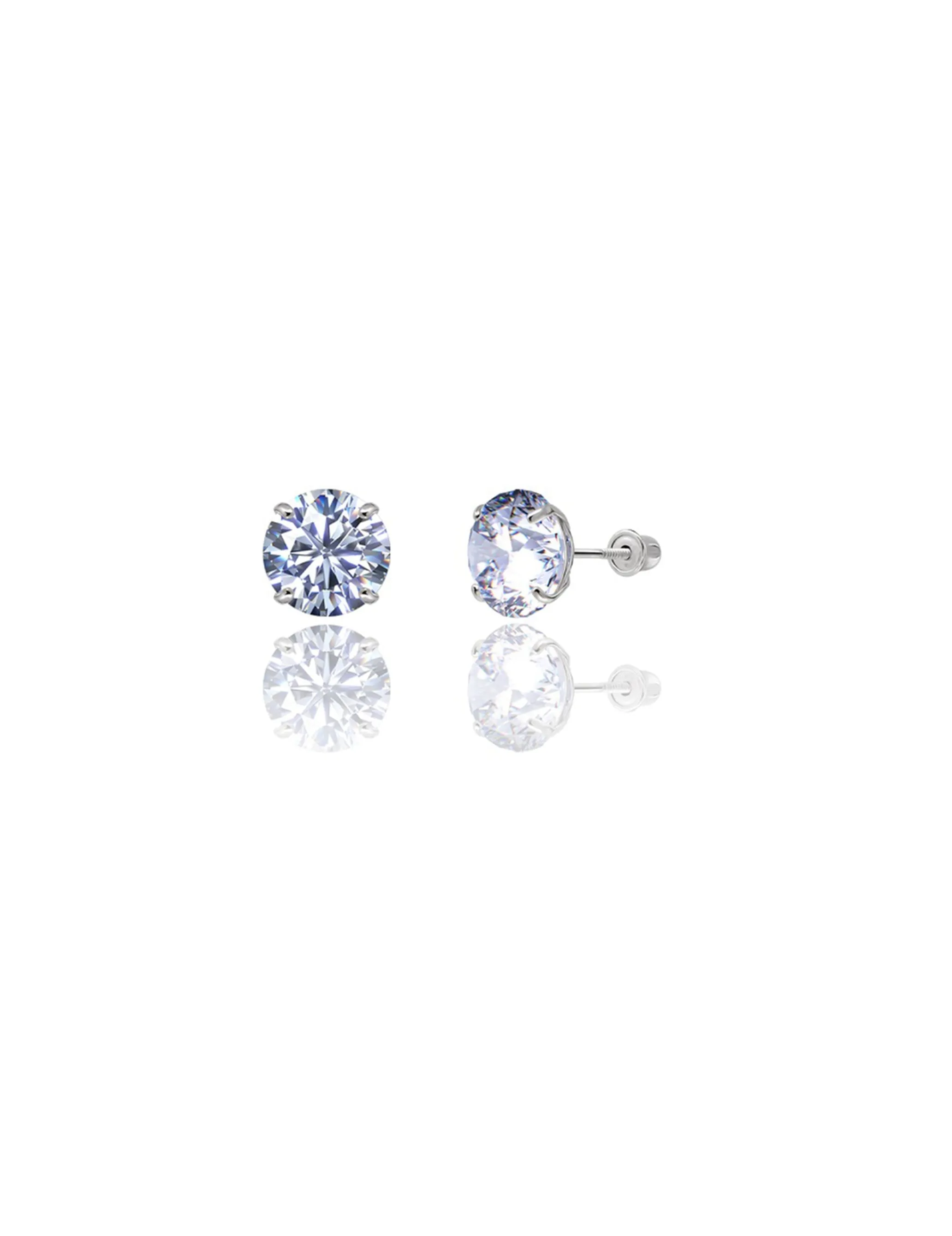 14K White Gold 7MM Round CZ Screwback Stud Earrings