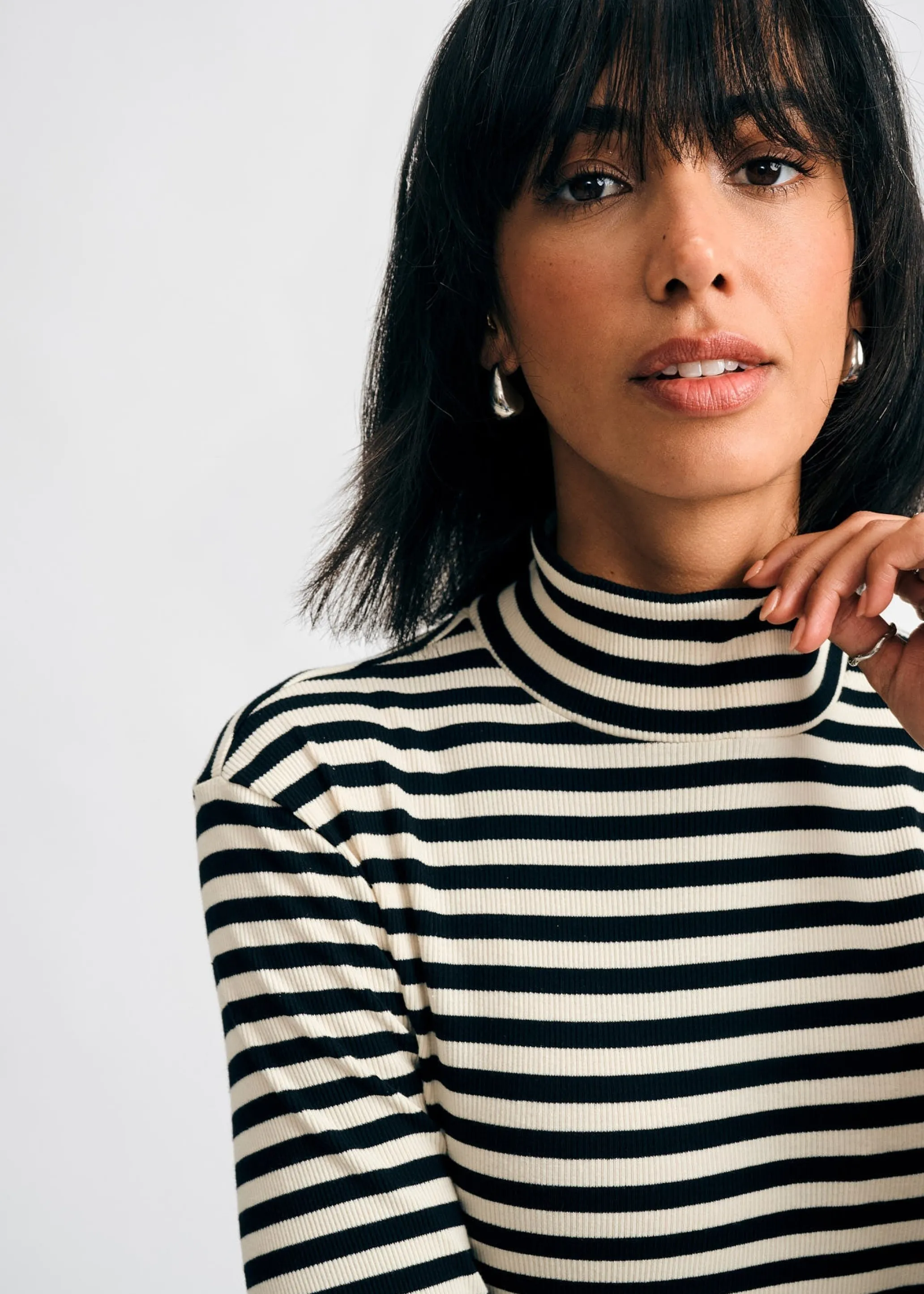 3/4 Sleeve Turtleneck Rib Top