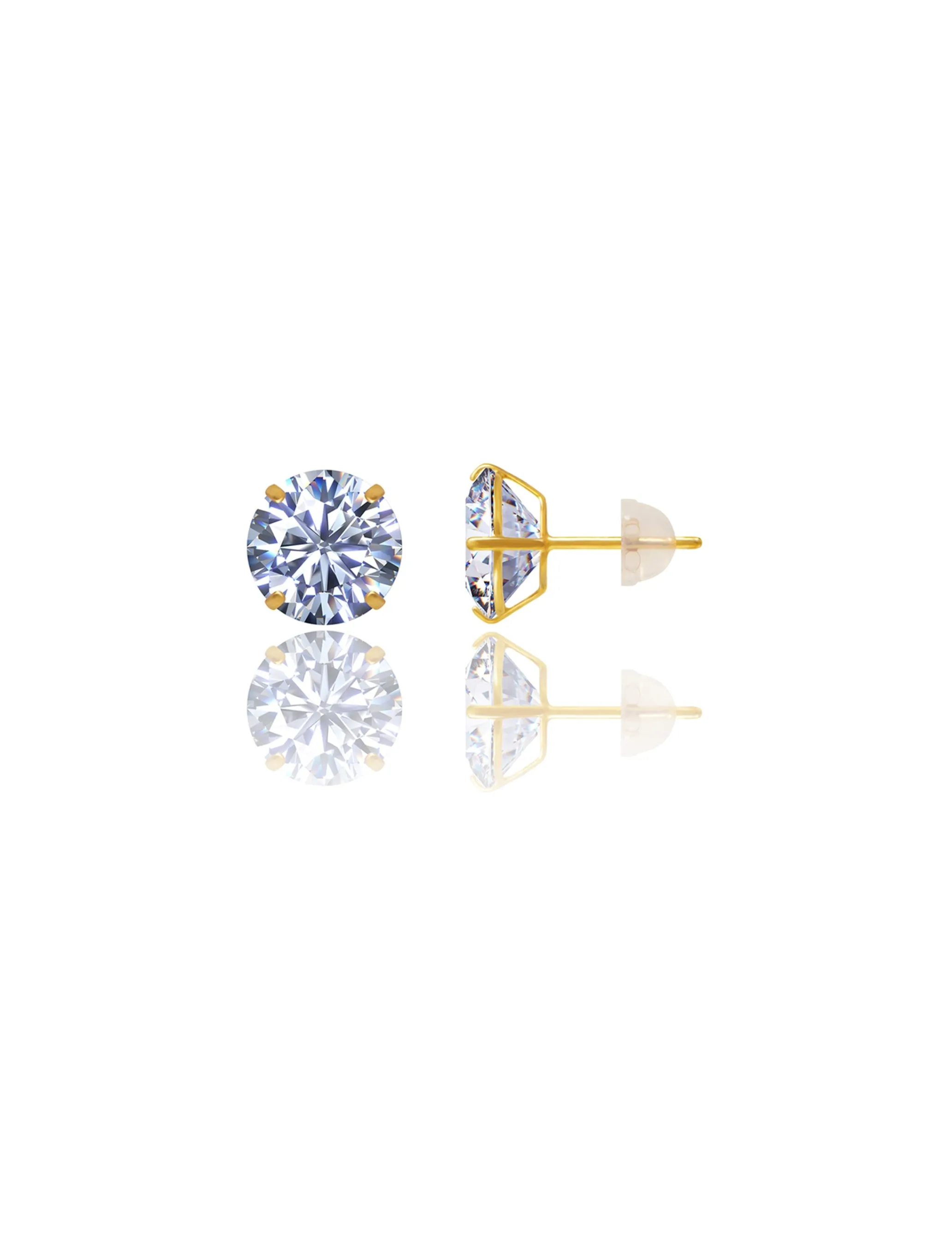 14K Yellow Gold 9MM Round CZ Pushback Stud Earrings