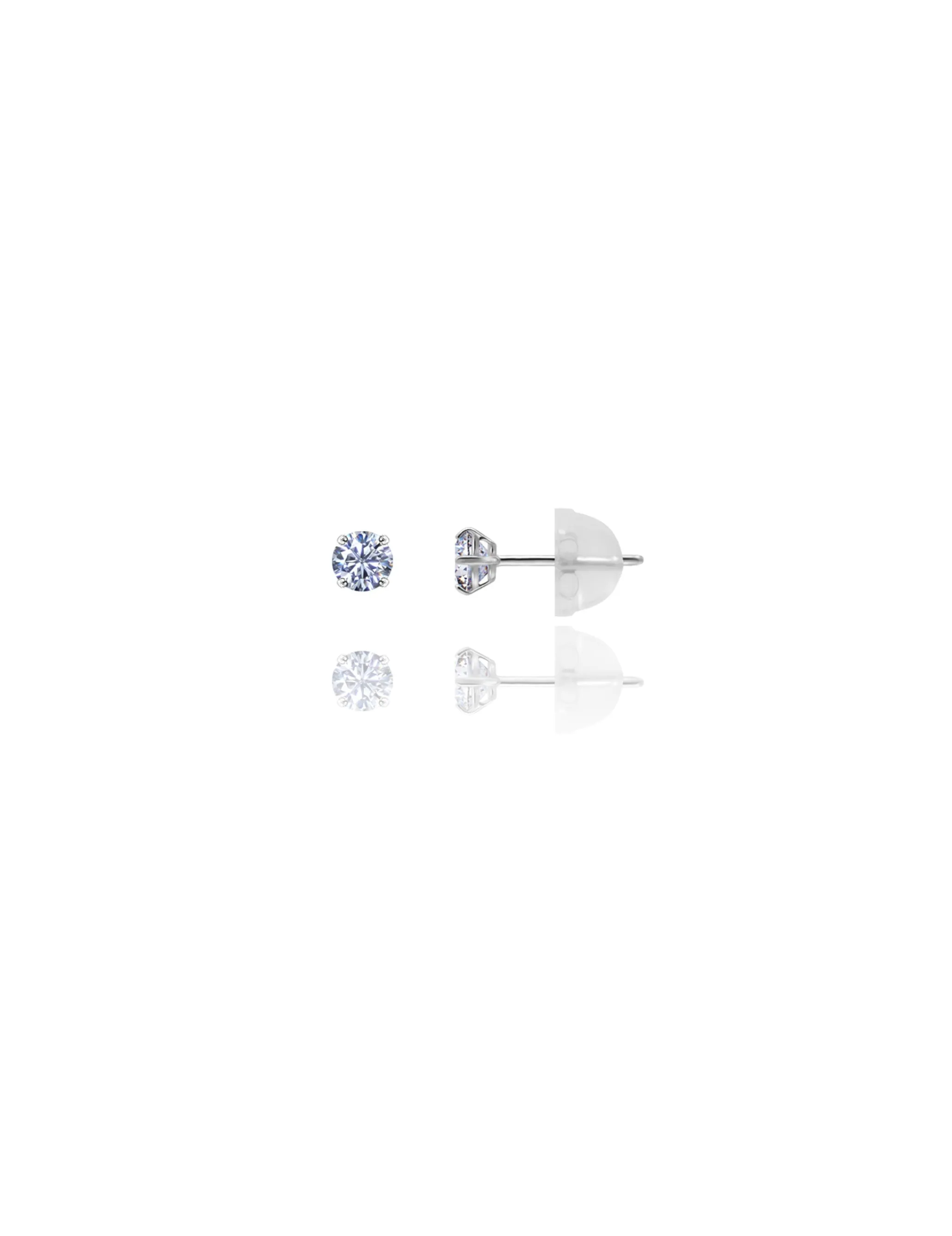 14K White Gold 3MM Round CZ Pushback Stud Earrings