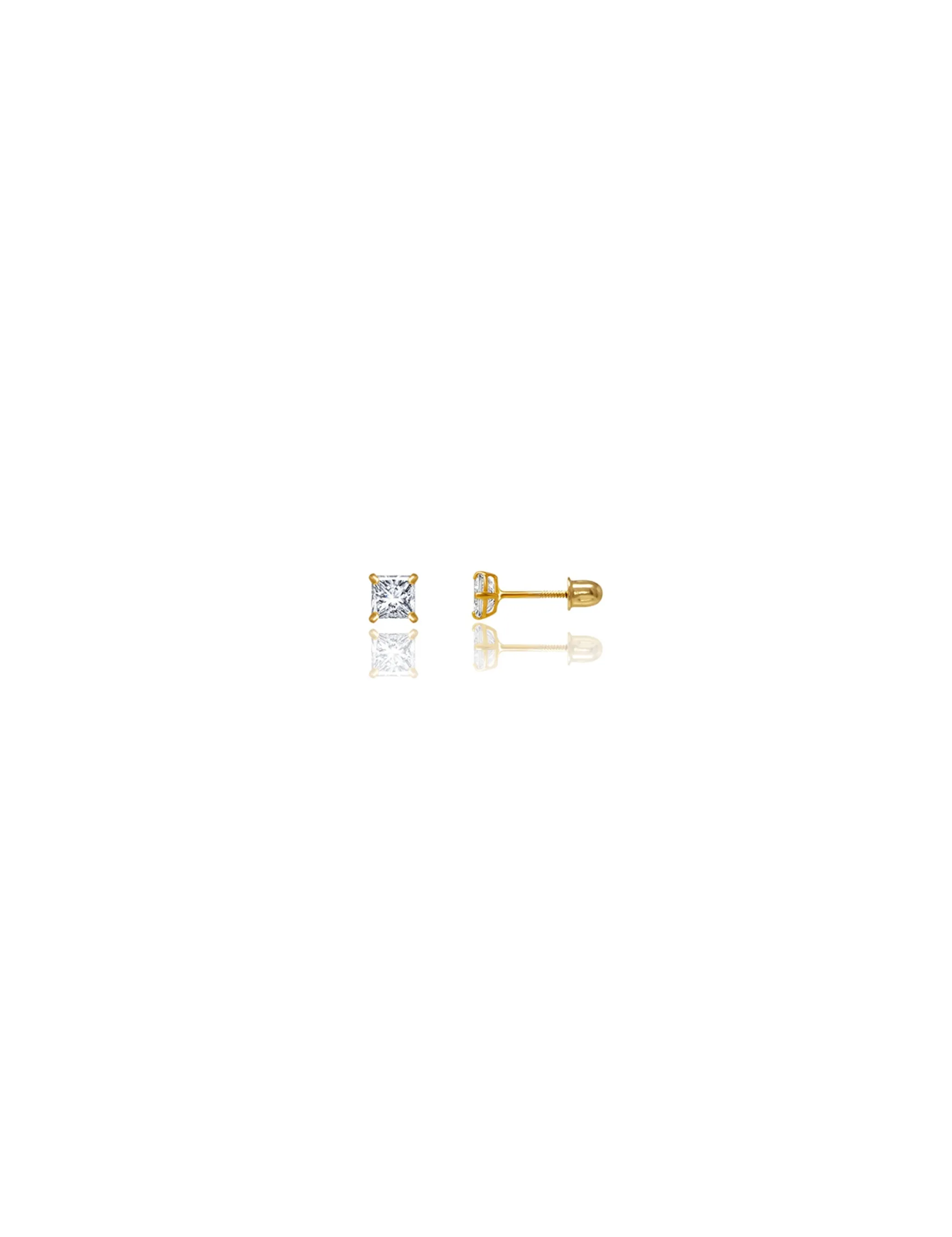 14K Yellow Gold 3MM Square CZ Screwback Stud Earrings
