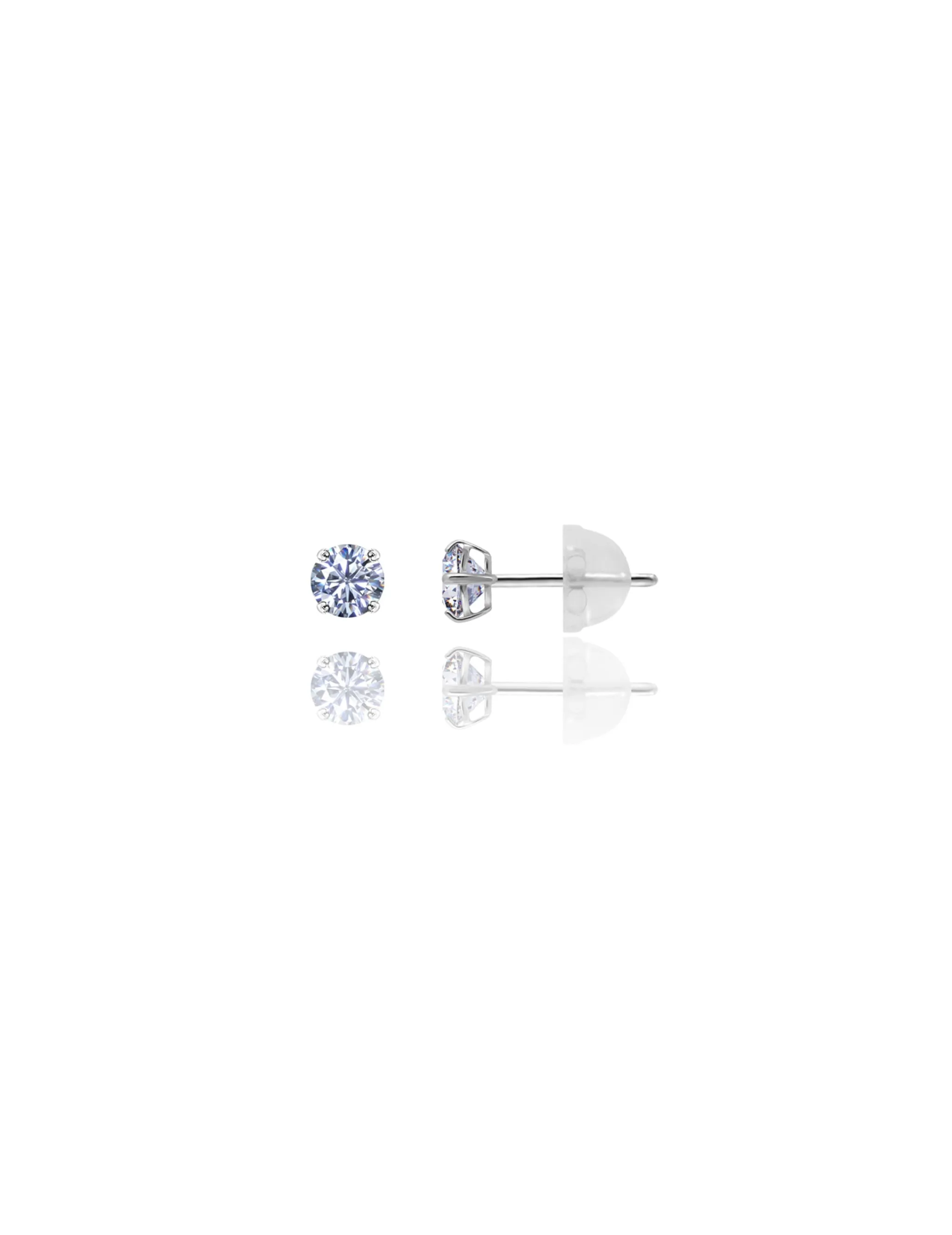 14K White Gold 4MM Round CZ Pushback Stud Earrings