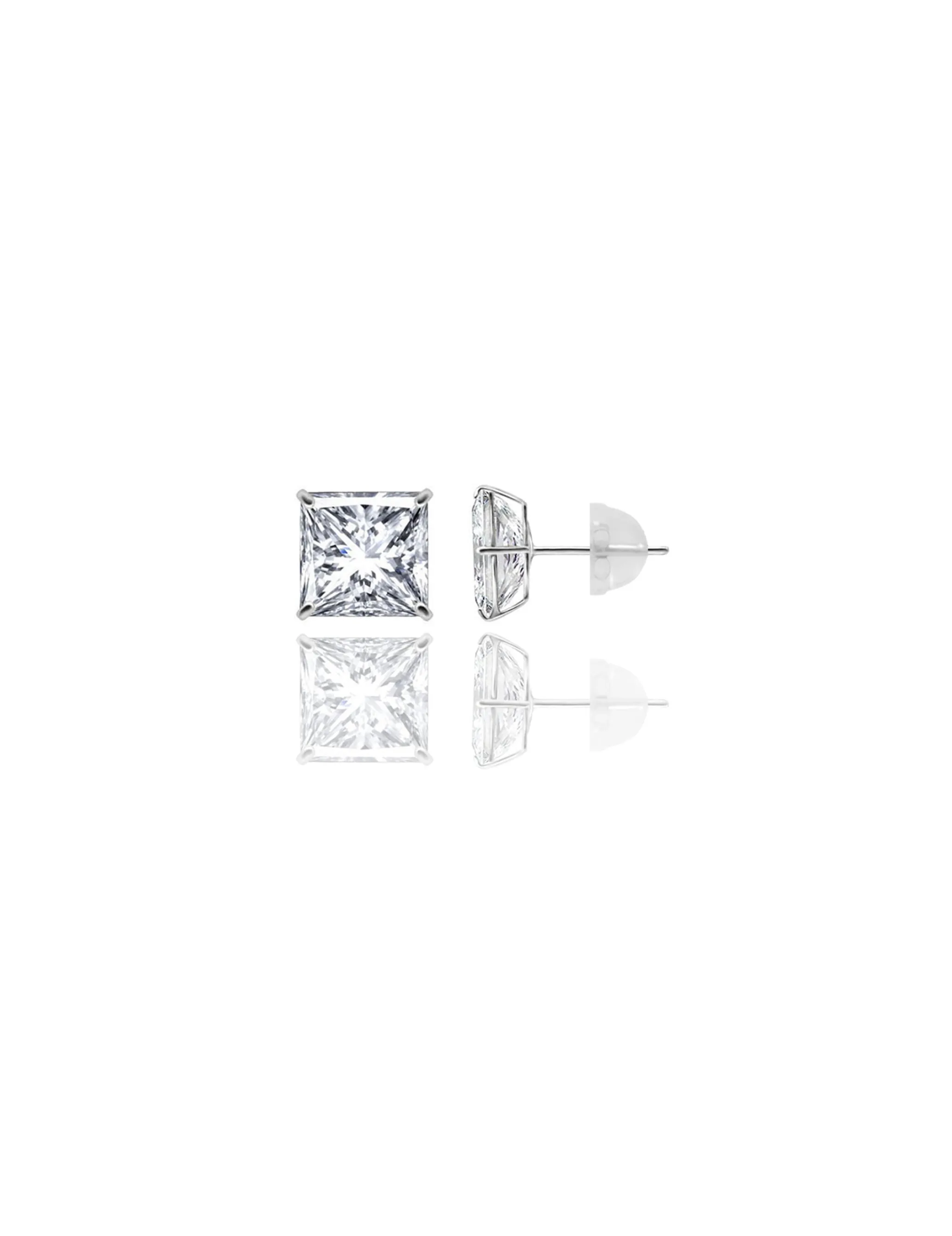 14K White Gold 8MM Square CZ Pushback Stud Earrings