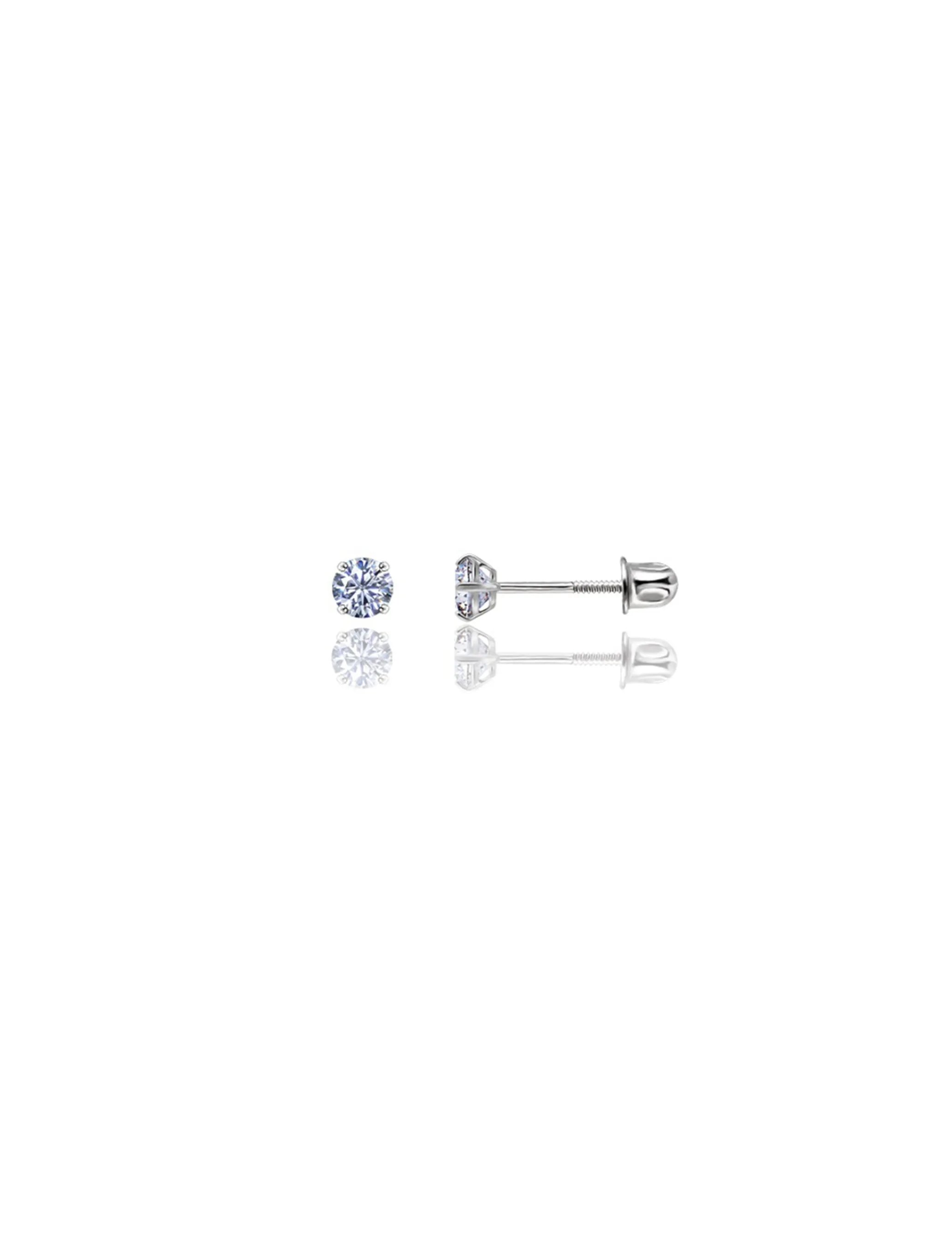 14K White Gold 3MM Round CZ Screwback Stud Earrings