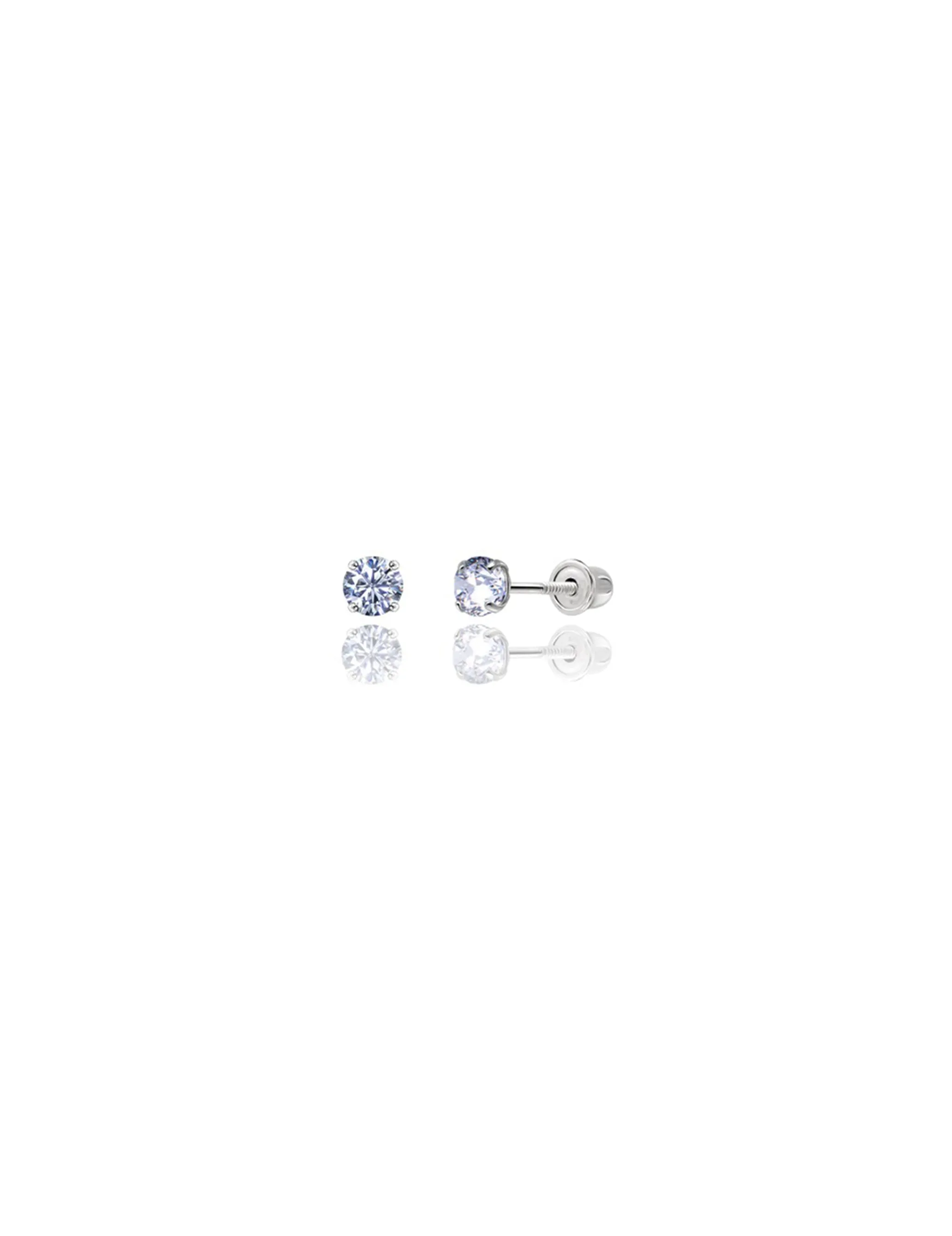 14K White Gold 3MM Round CZ Screwback Stud Earrings