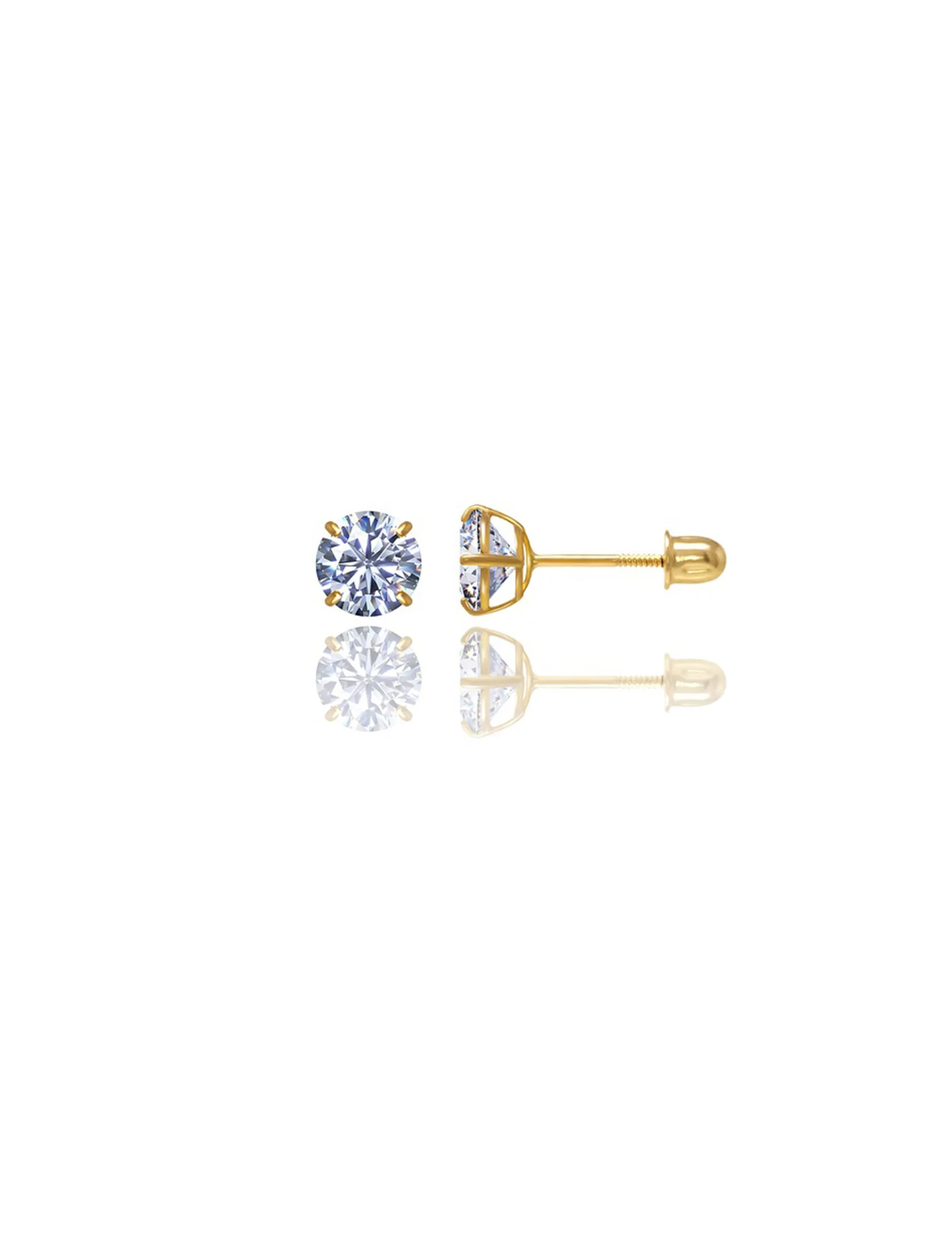 14K Yellow Gold 6MM Round CZ Screwback Stud Earrings