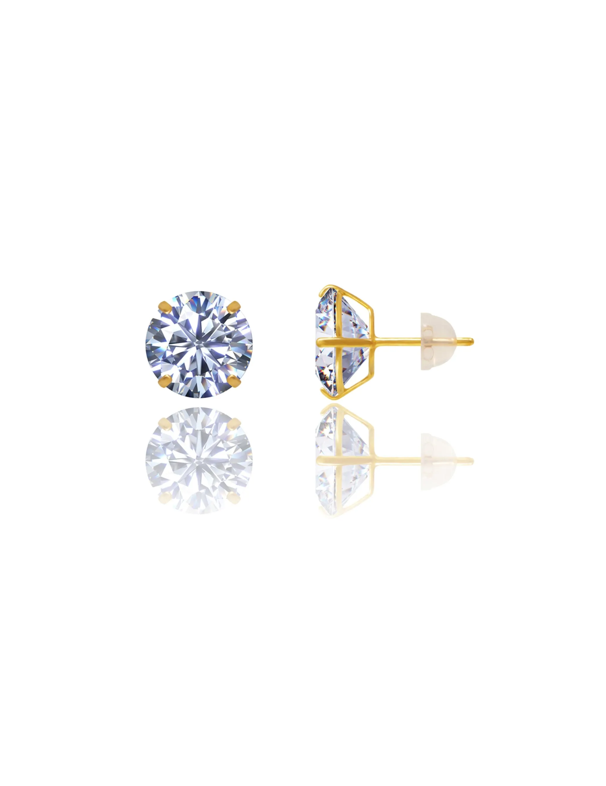 14K Yellow Gold 10MM Round CZ Pushback Stud Earrings