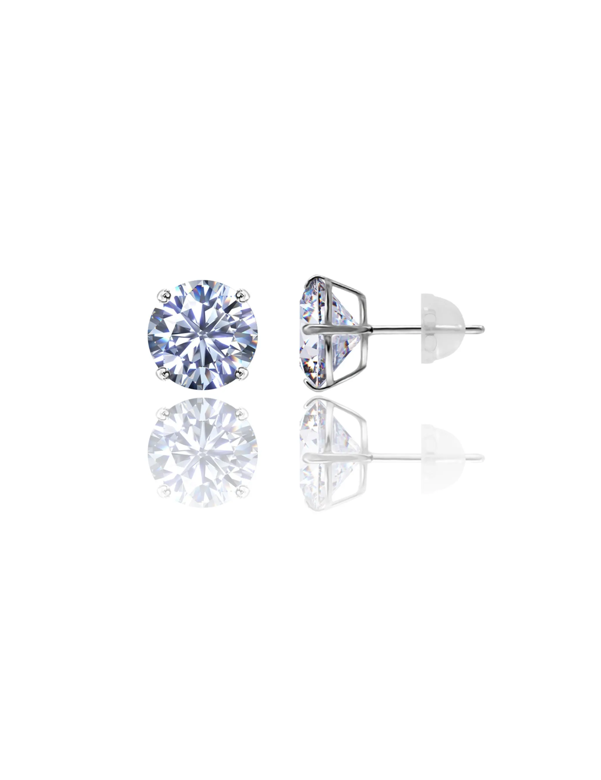 14K White Gold 10MM Round CZ Pushback Stud Earrings