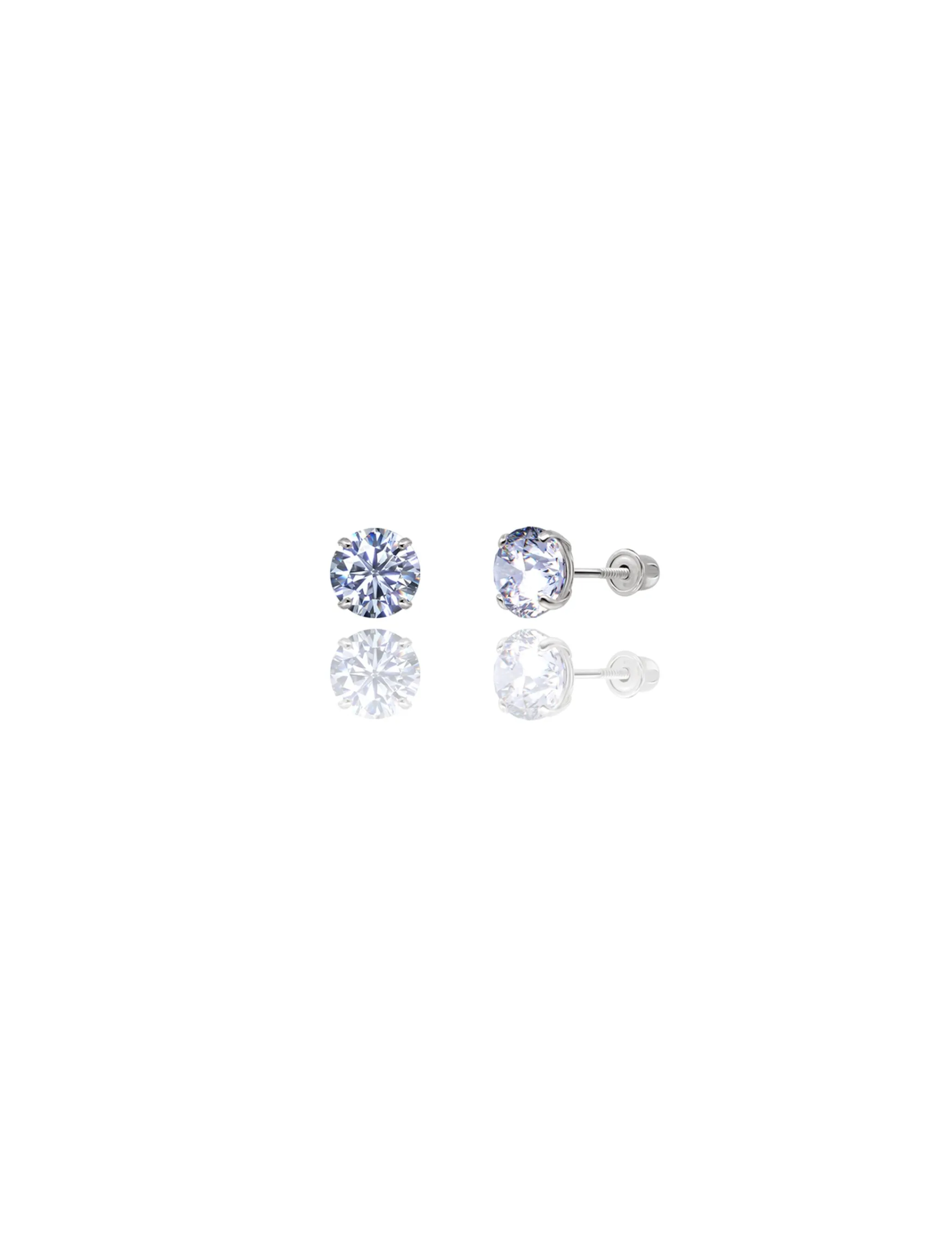 14K White Gold 5MM Round CZ Screwback Stud Earrings