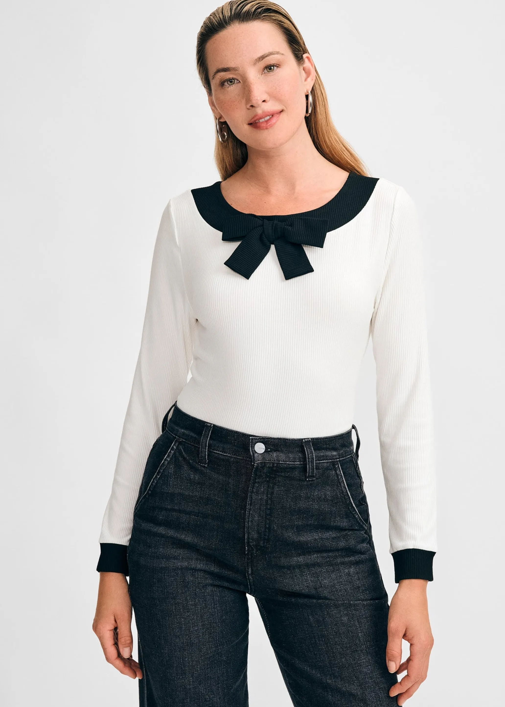 Long-Sleeved Knit Bow Top