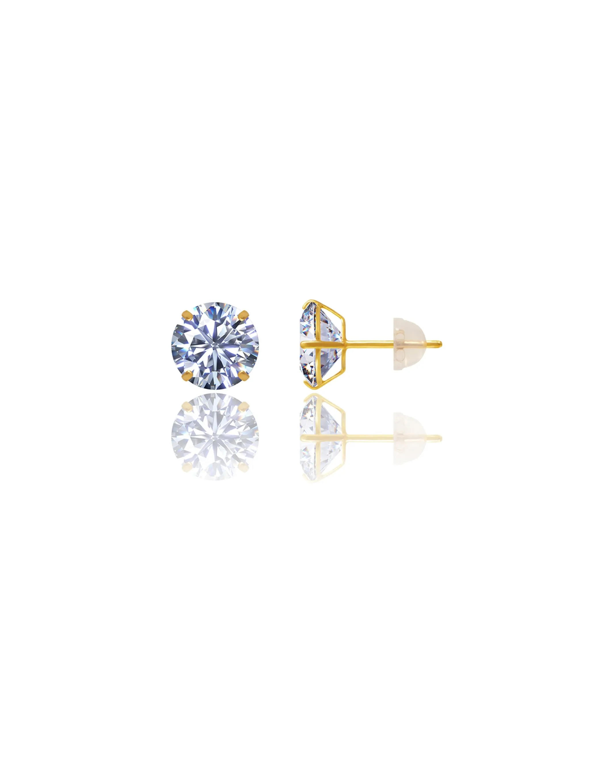 14K Yellow Gold 8MM Round CZ Pushback Stud Earrings