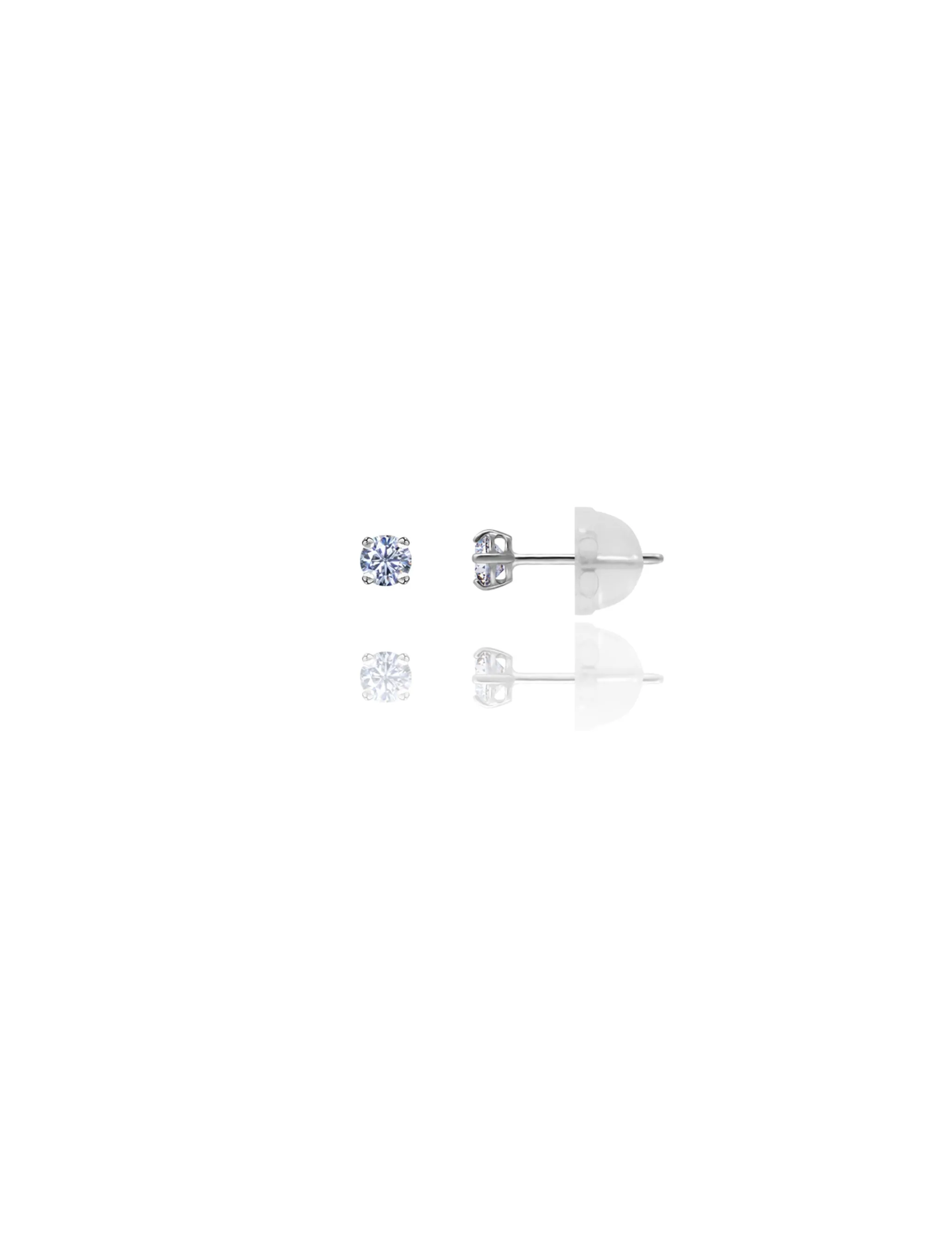 14K White Gold 2.5MM Round CZ Pushback Stud Earrings