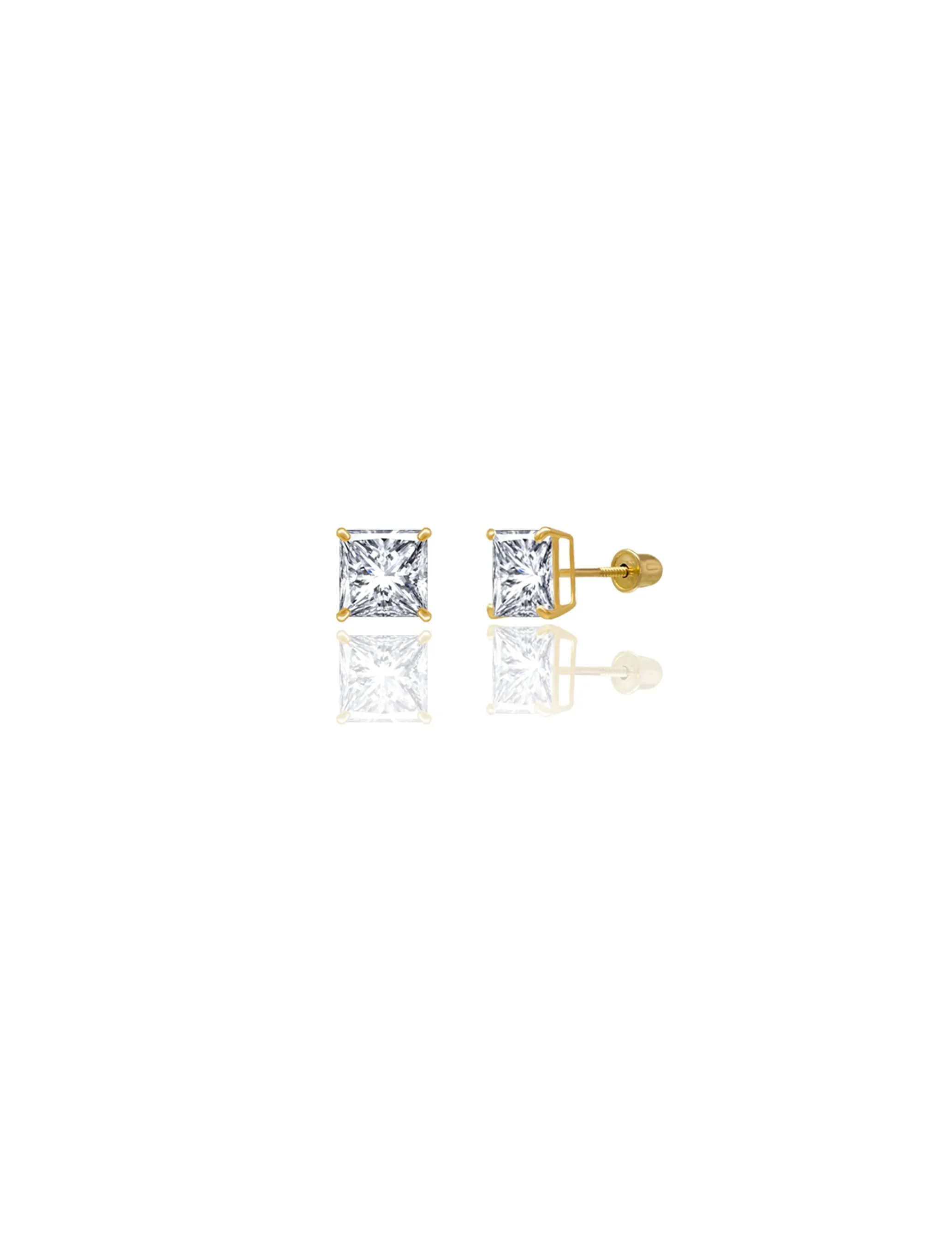 14K Yellow Gold 6MM Square CZ Screwback Stud Earrings