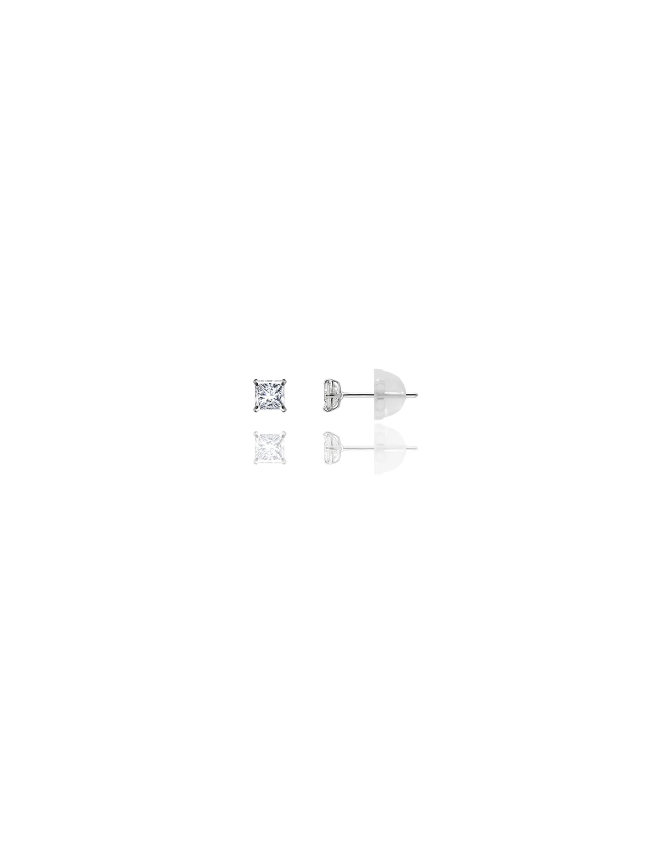 14K White Gold 3MM Square CZ Pushback Stud Earrings