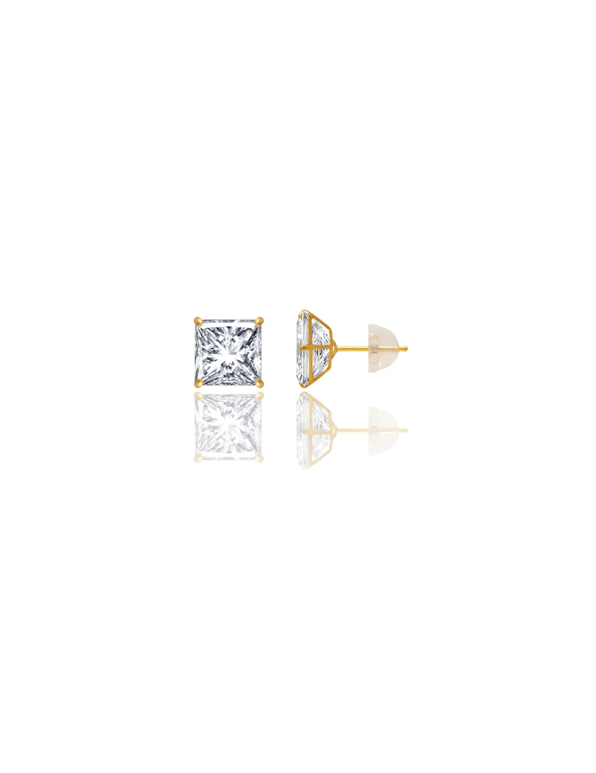 14K Yellow Gold 7MM Square CZ Pushback Stud Earrings
