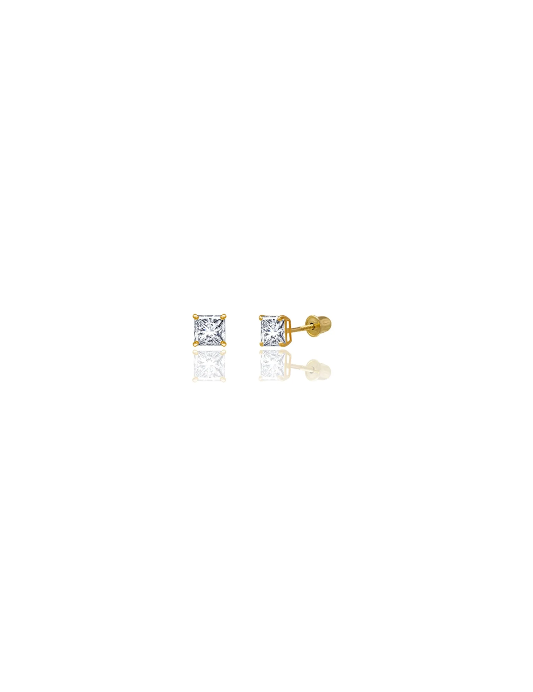 14K Yellow Gold 4MM Square CZ Screwback Stud Earrings