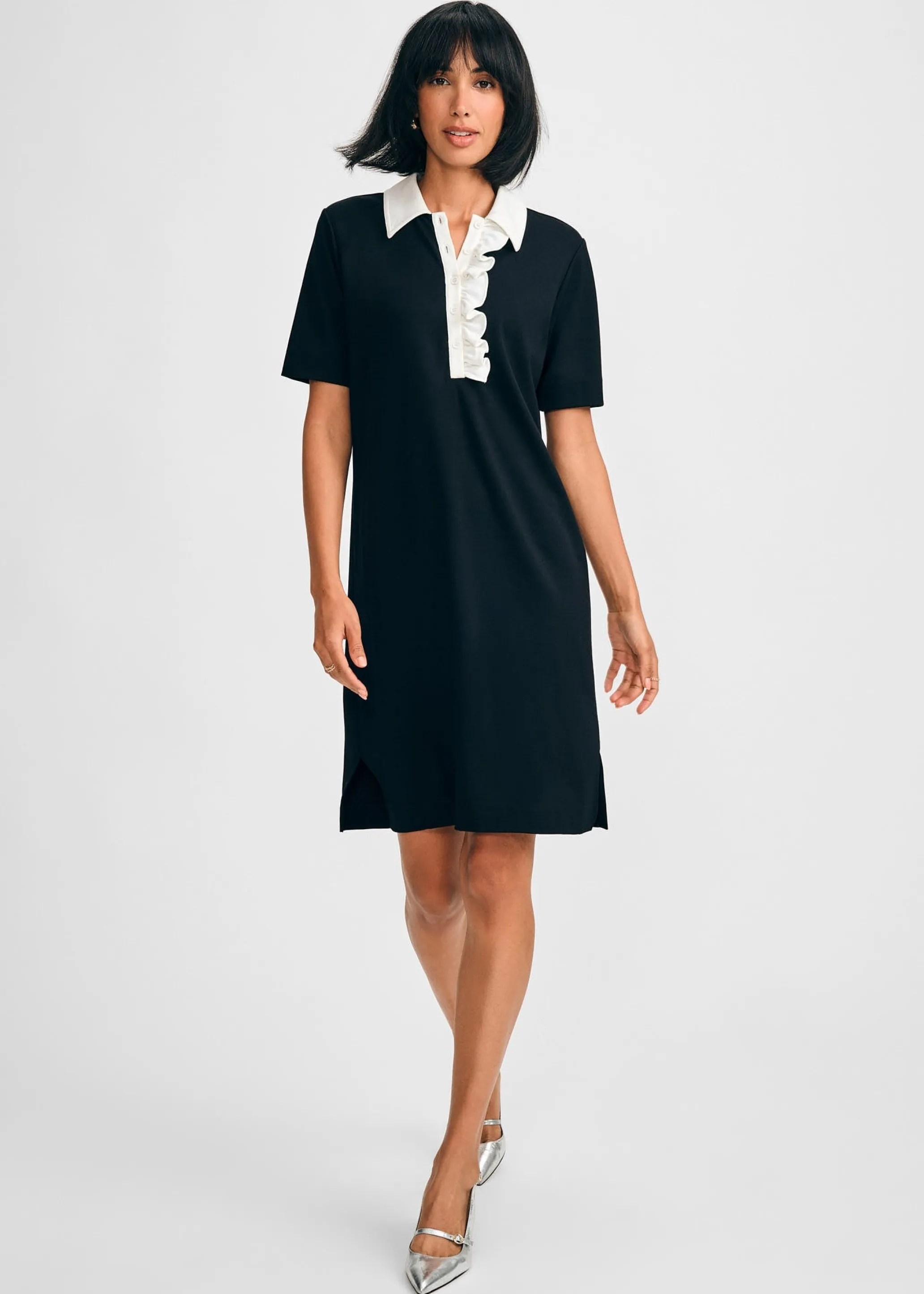 Ponte Ruffle Shirtdress